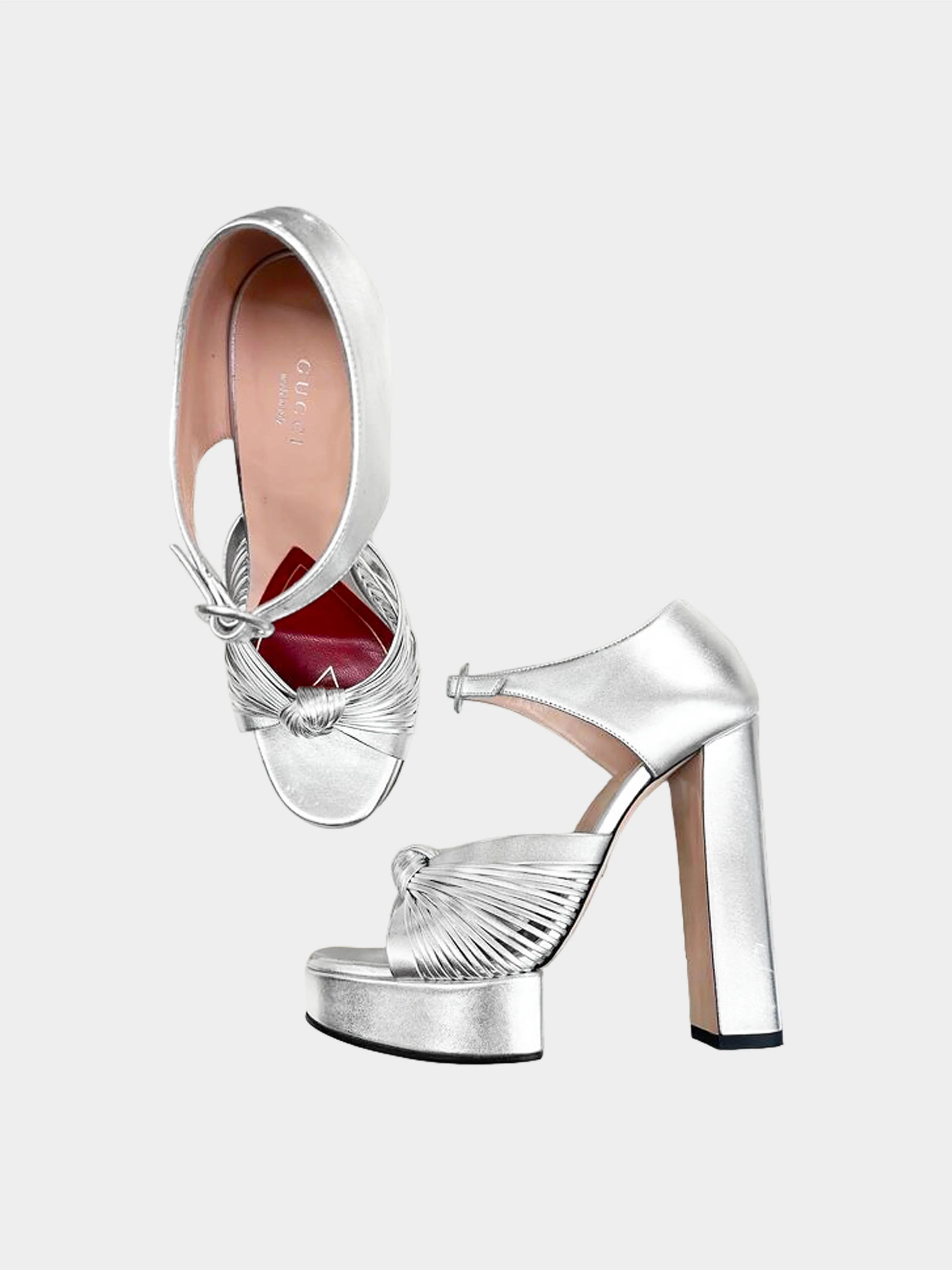 Gucci 2019 Metallic Silver Crawford Leather Platform Sandals - Image 2