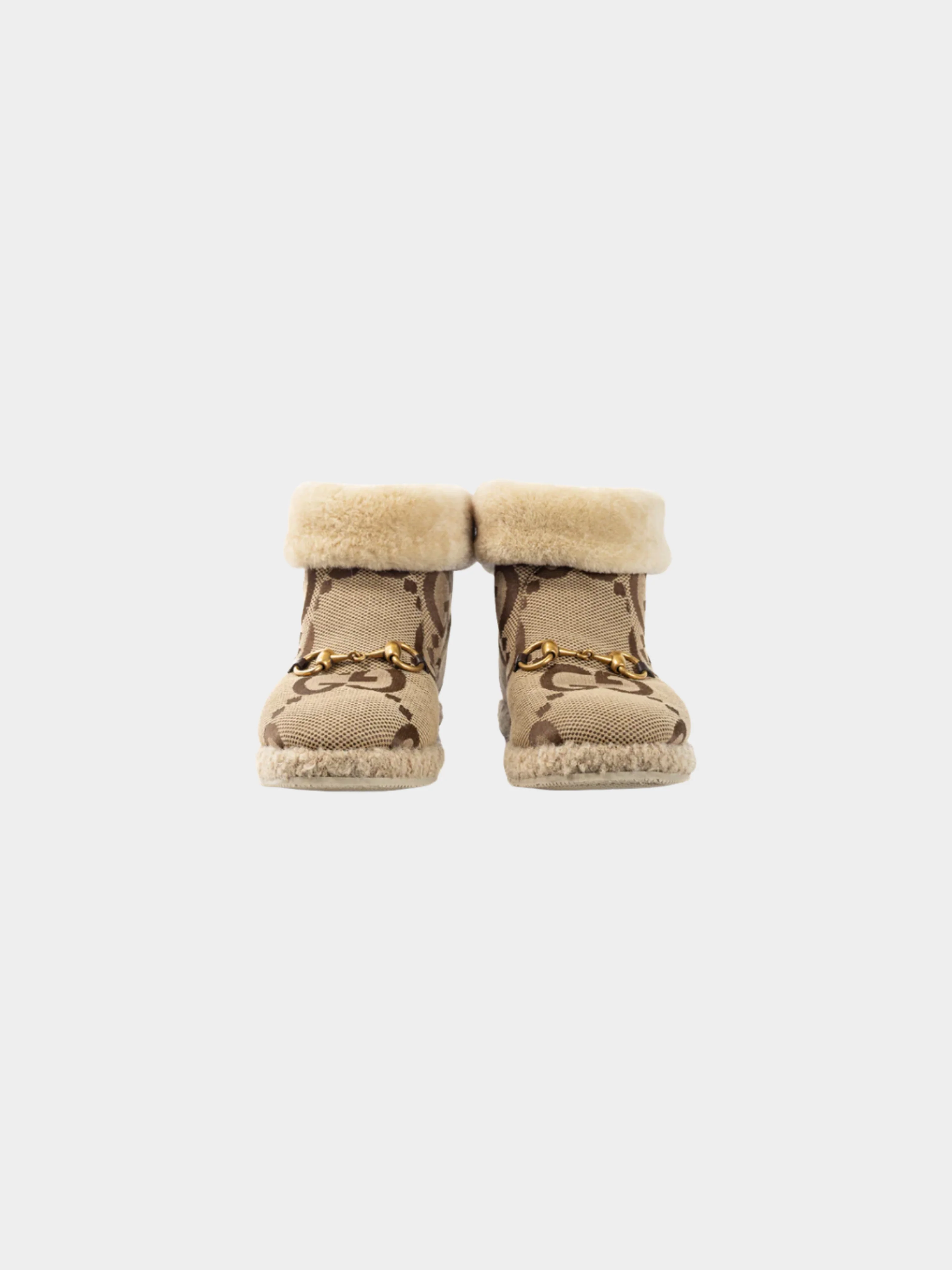 Gucci 2021 Fria Beige Jumbo GG Sherpa Horsebit Ankle Boots - Image 2