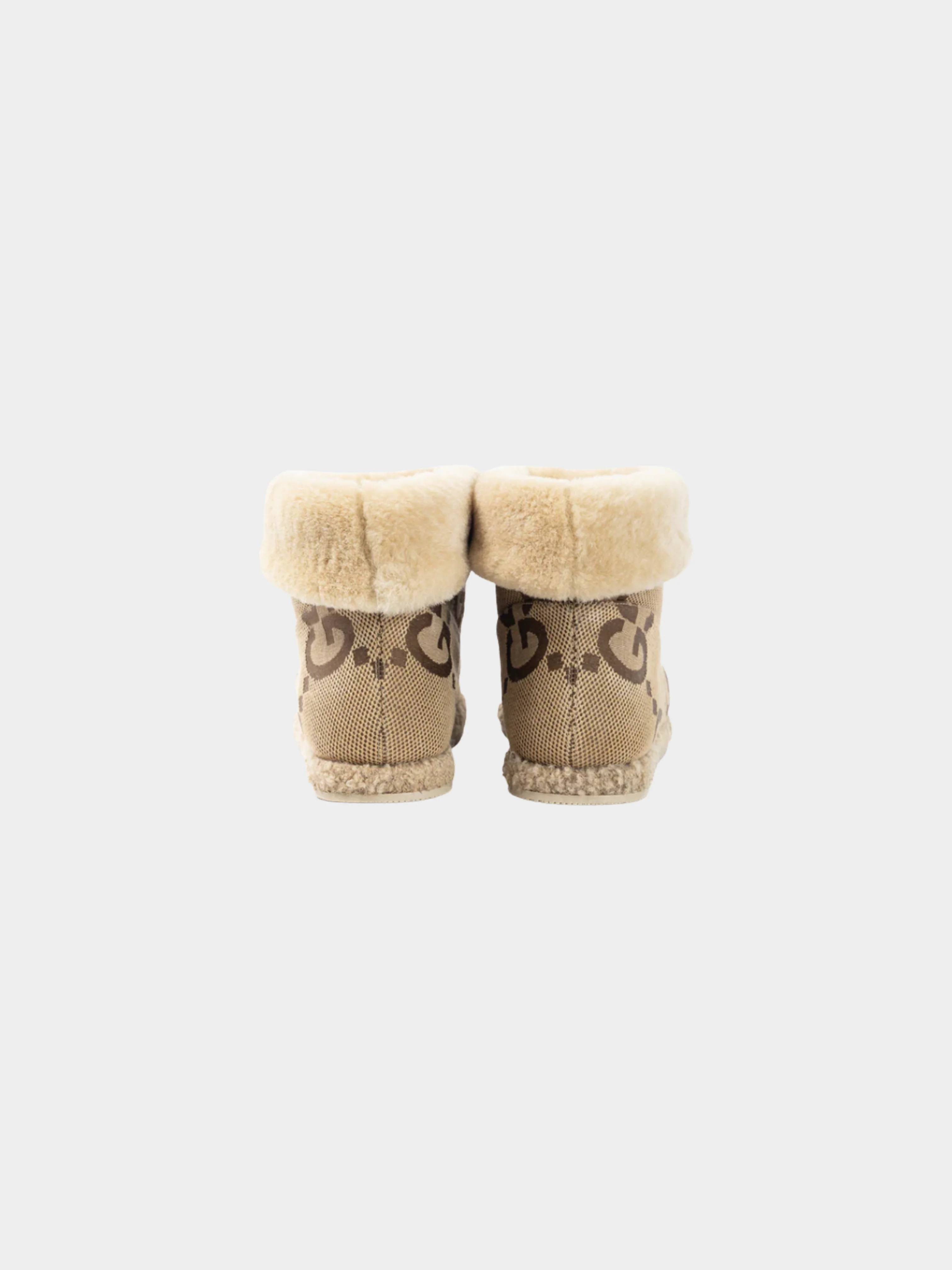 Gucci 2021 Fria Beige Jumbo GG Sherpa Horsebit Ankle Boots - Image 3