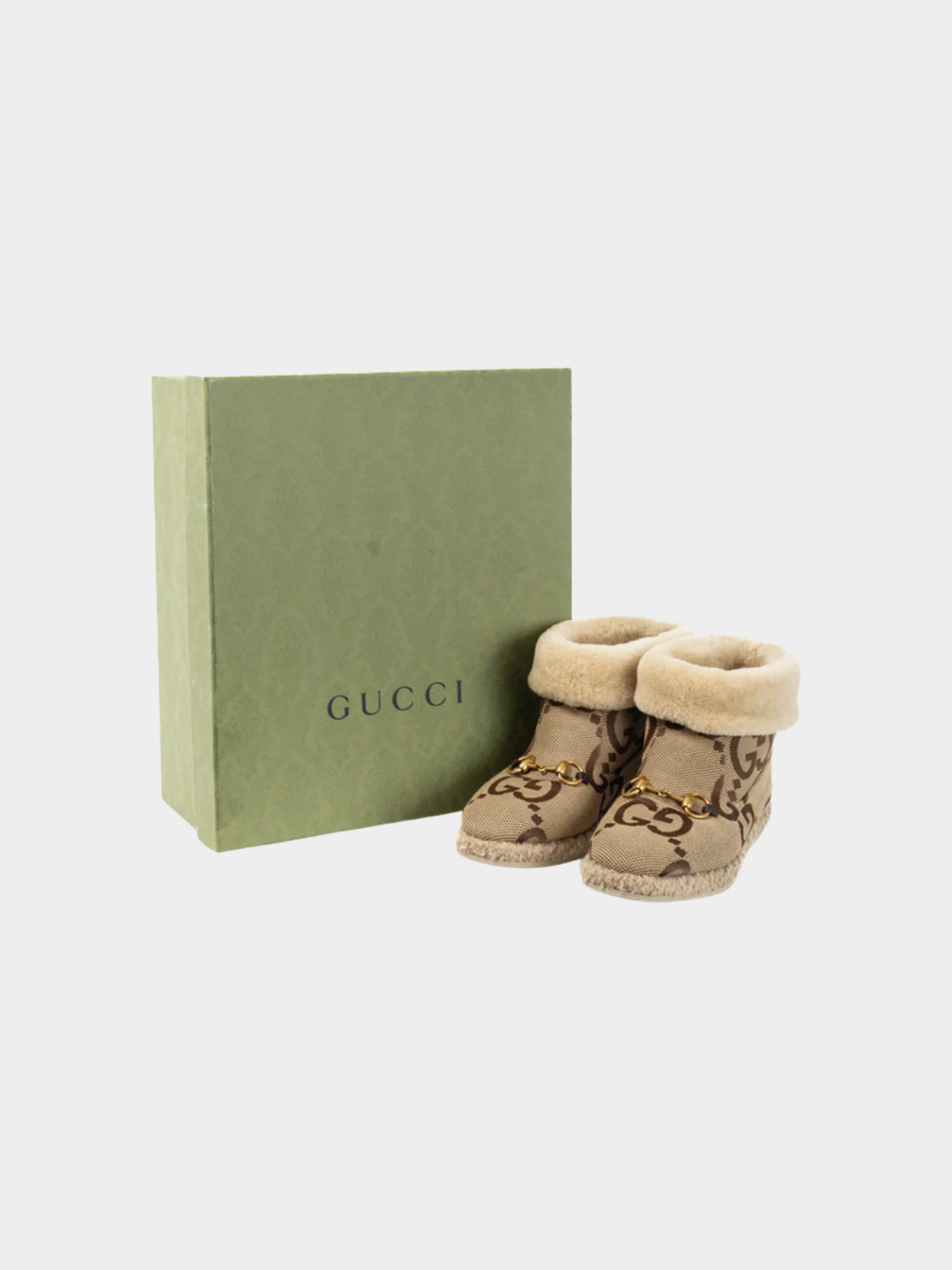 Gucci 2021 Fria Beige Jumbo GG Sherpa Horsebit Ankle Boots - Image 6
