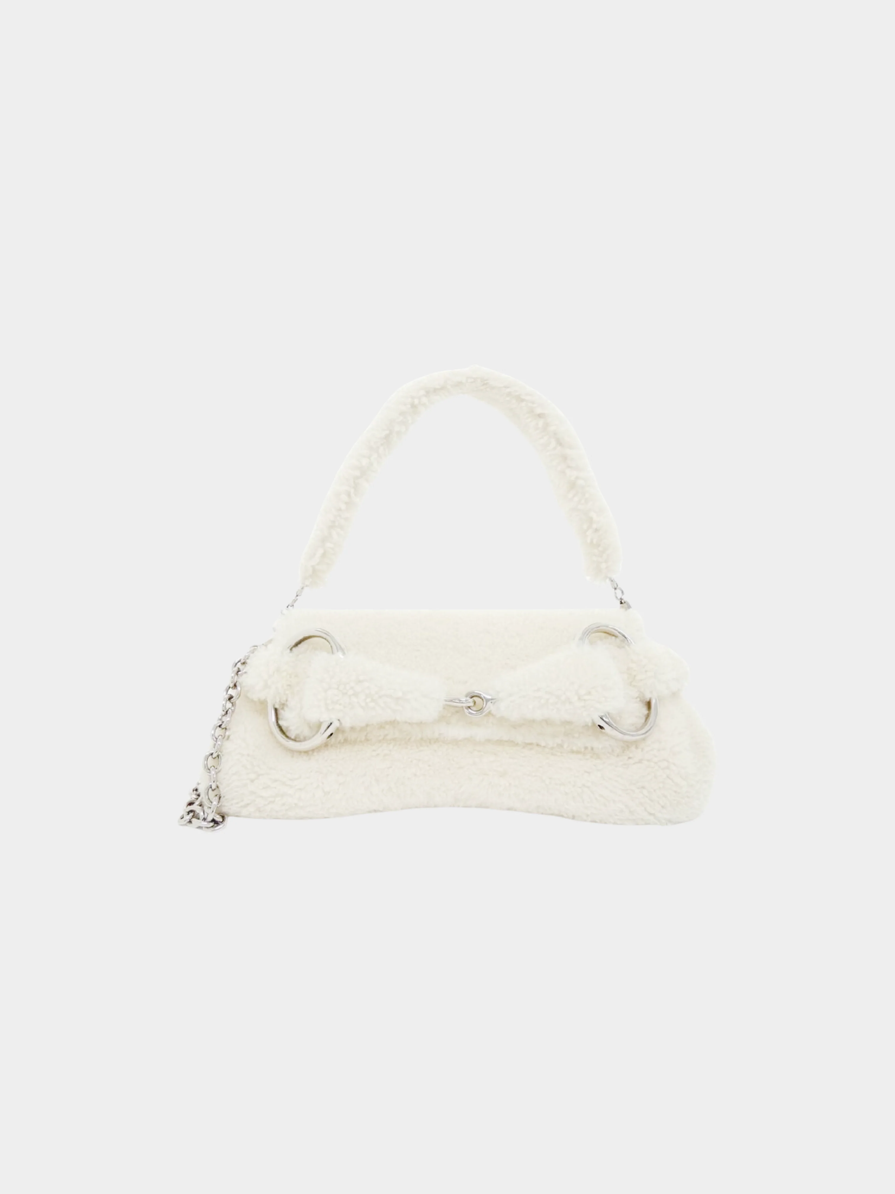 Gucci AW 2023 Off-White Horsebit Shearling Shoulder Bag