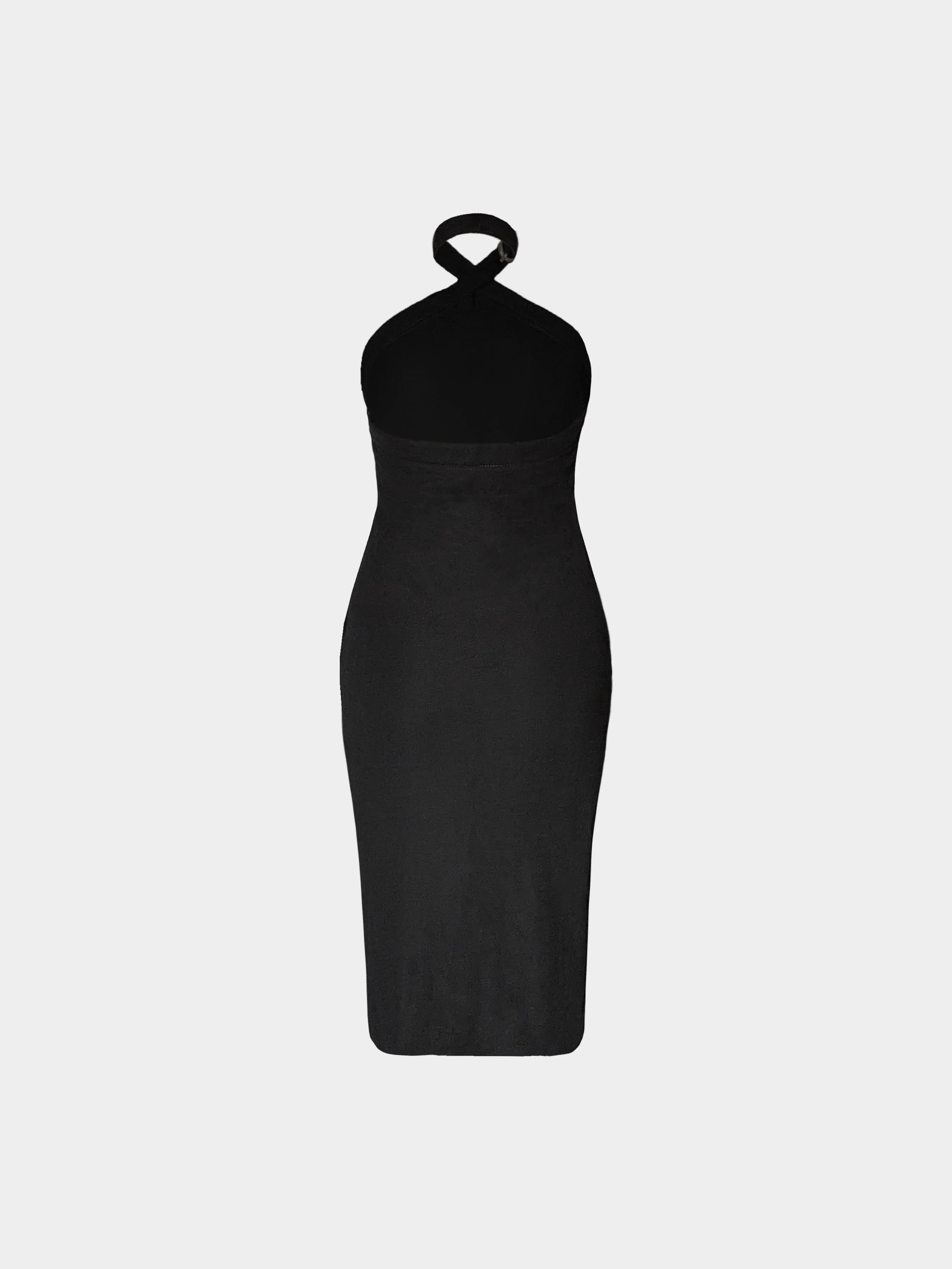 Gucci by Tom Ford 2000s Black Viscose Halter Dress with Buckle - Image 2