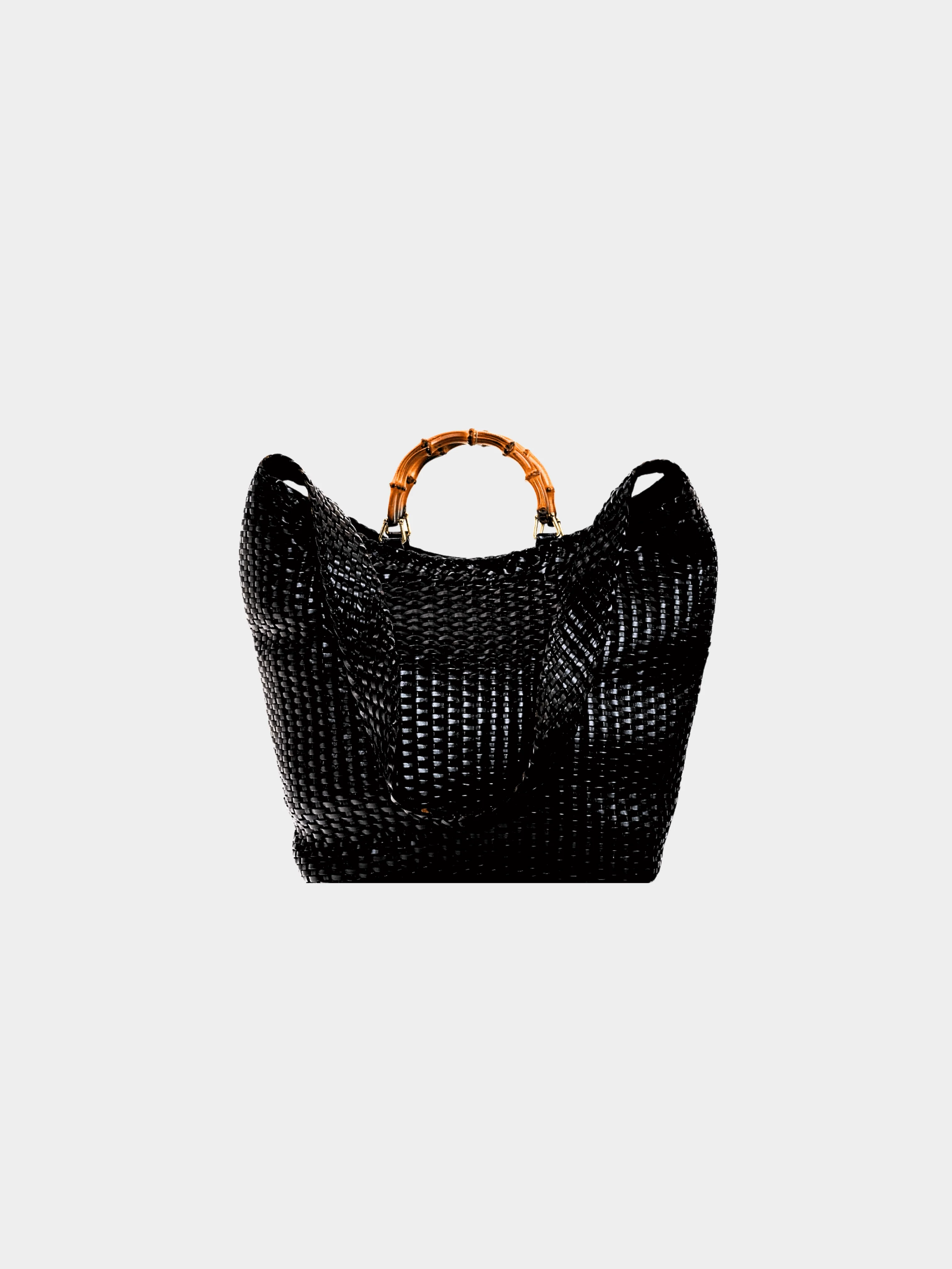 Gucci By Tom Ford SS 1996 Black Leather Bamboo 2-way Braided Shoulder Bag - Image 2
