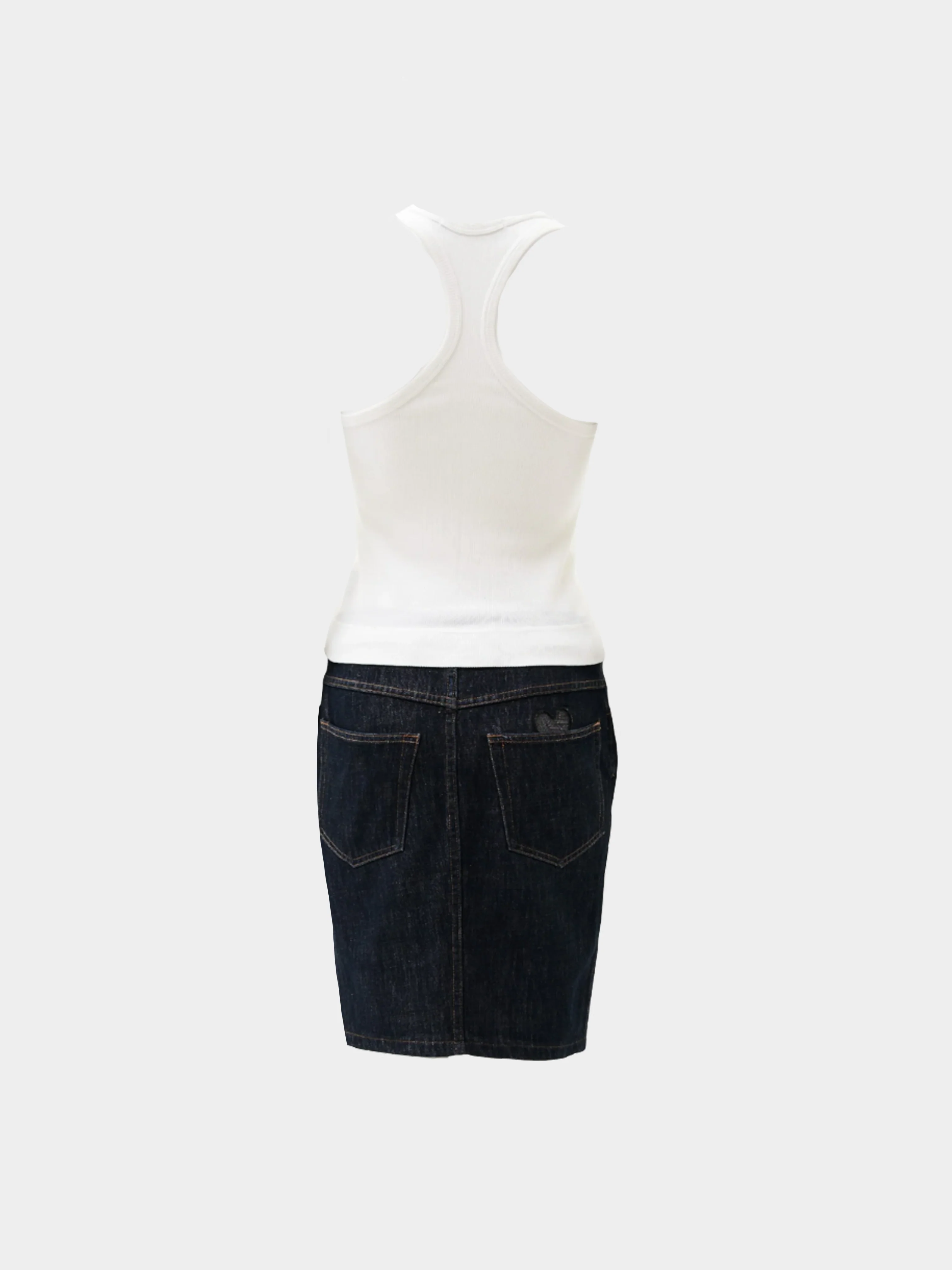 Gucci by Tom Ford SS 2002 Buttoned White Tank Top and Denim Skirt - Image 2