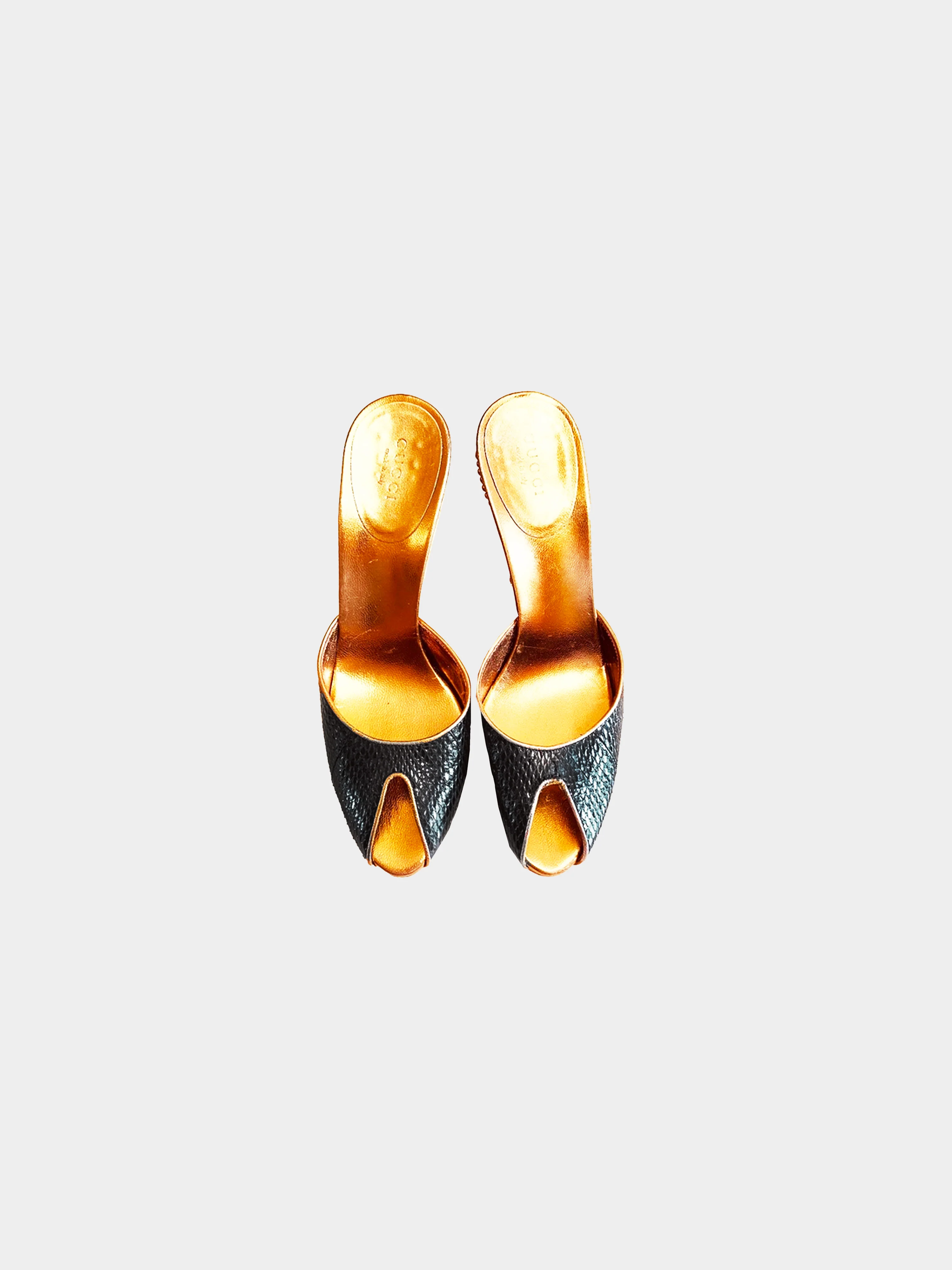 Gucci by Tom Ford SS 2004 Gold and Black Eel Heels - Image 3