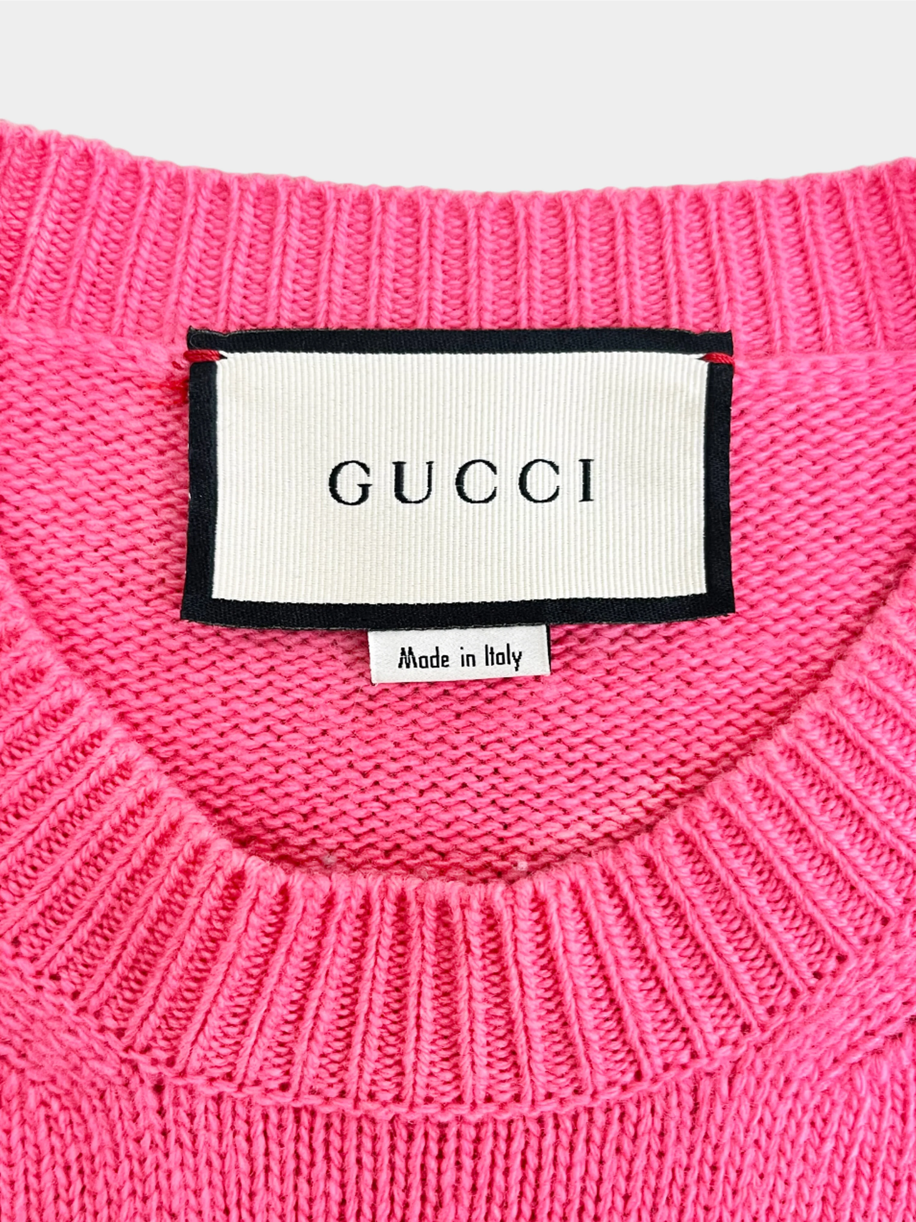 Gucci Cruise 2019 Pink and Red Logo Knit Sweater - Image 3