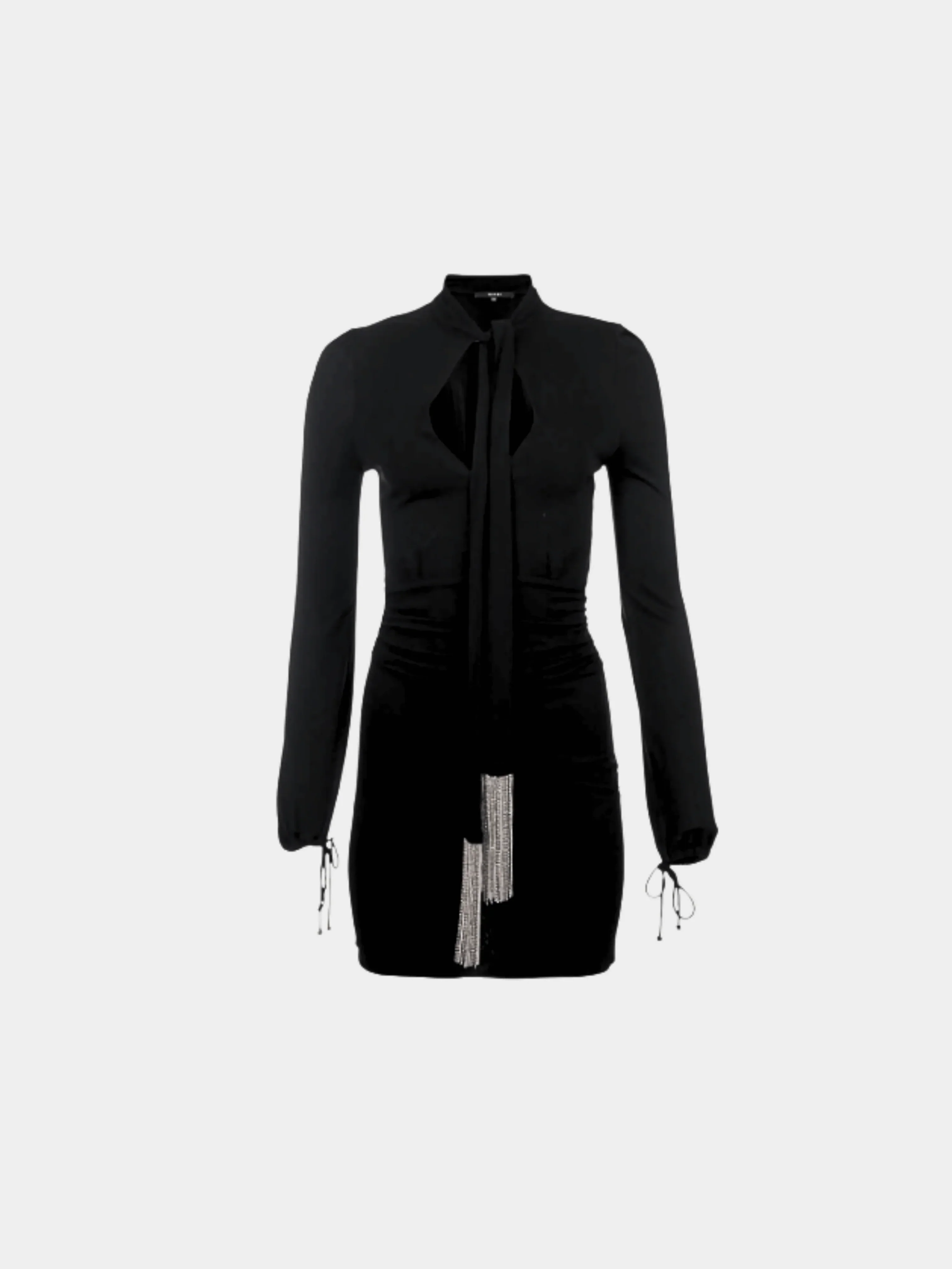 Gucci FW 2006 Runway Black Chain Fringe Low Cut Long Sleeve Dress