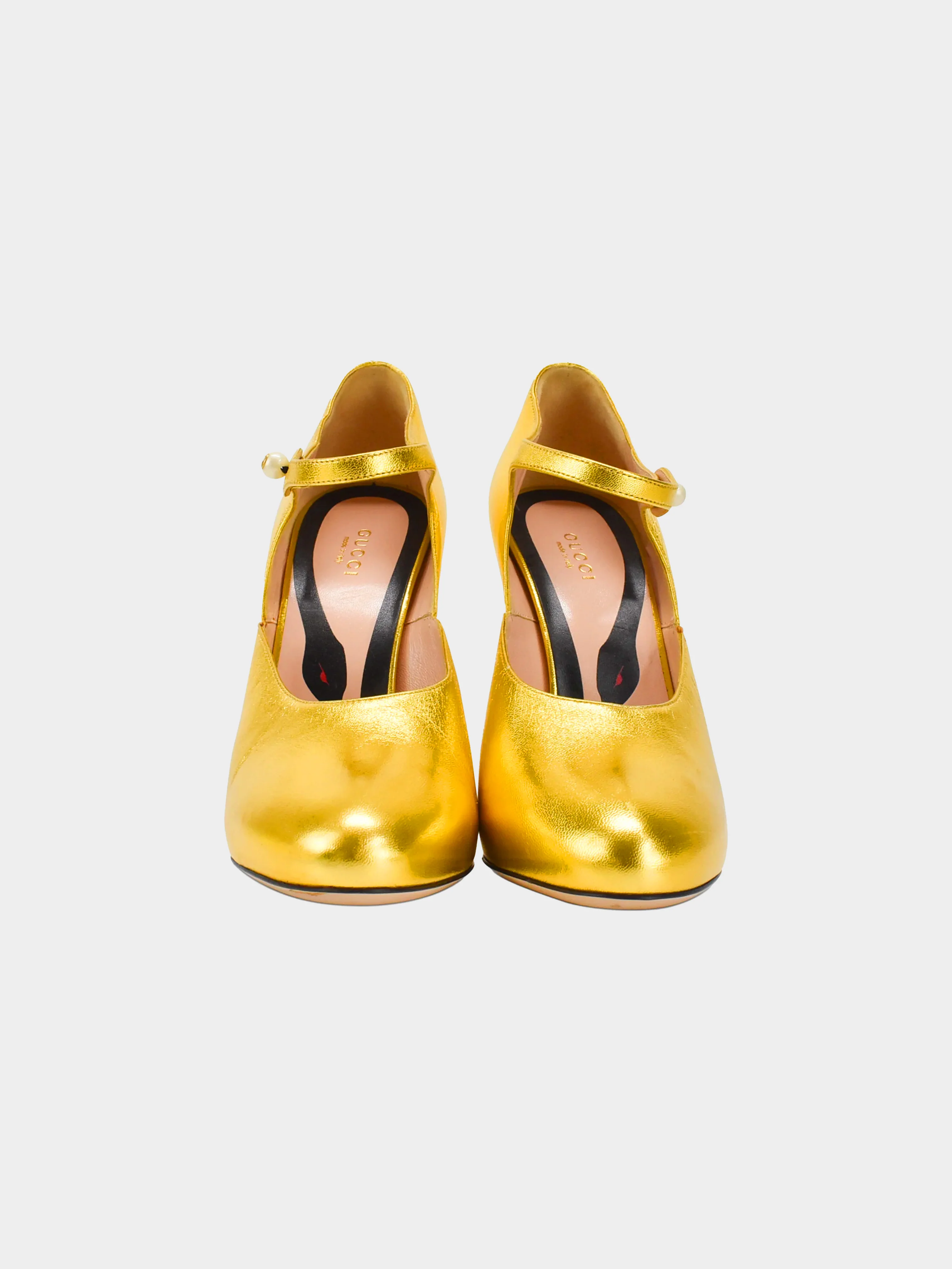 Gucci FW 2016 Gold Mary Jane Heels - Image 3