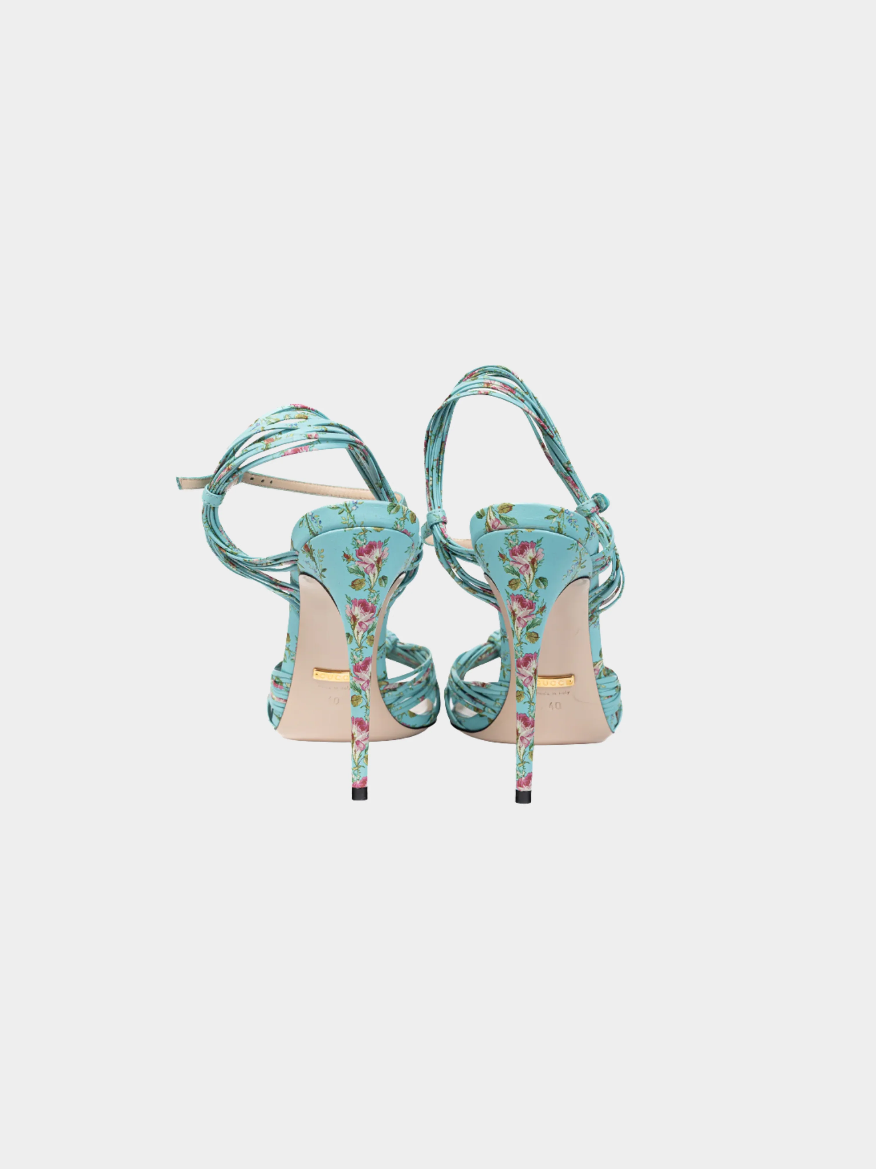 Gucci Pre-Fall 2017 Allie Light-Blue Floral-Print Leather Knotted High-Heel Sandals - Image 3