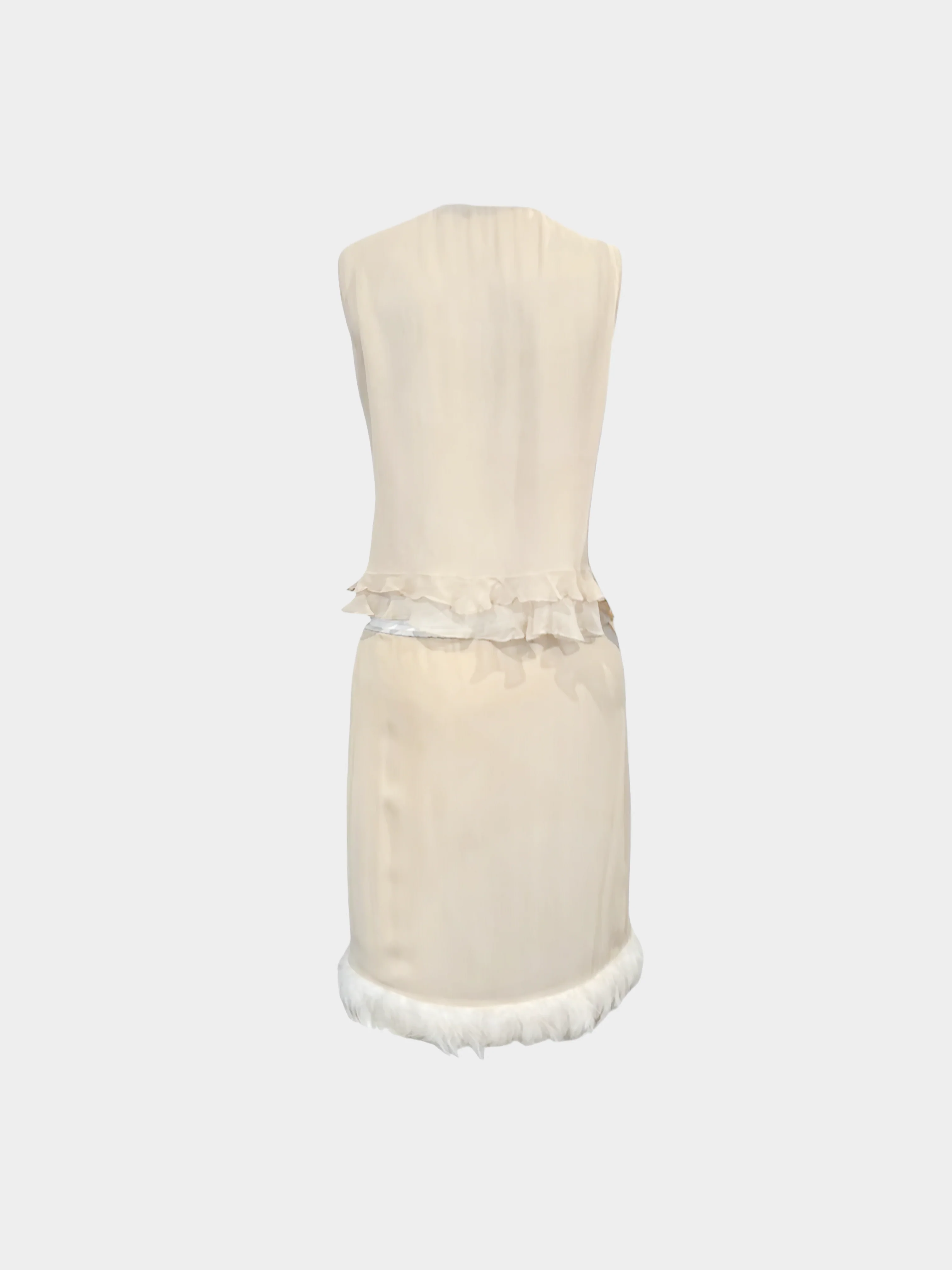 Gucci SS 1999 Runway Beige Silk Feathers Trim Two Piece Set - Image 2