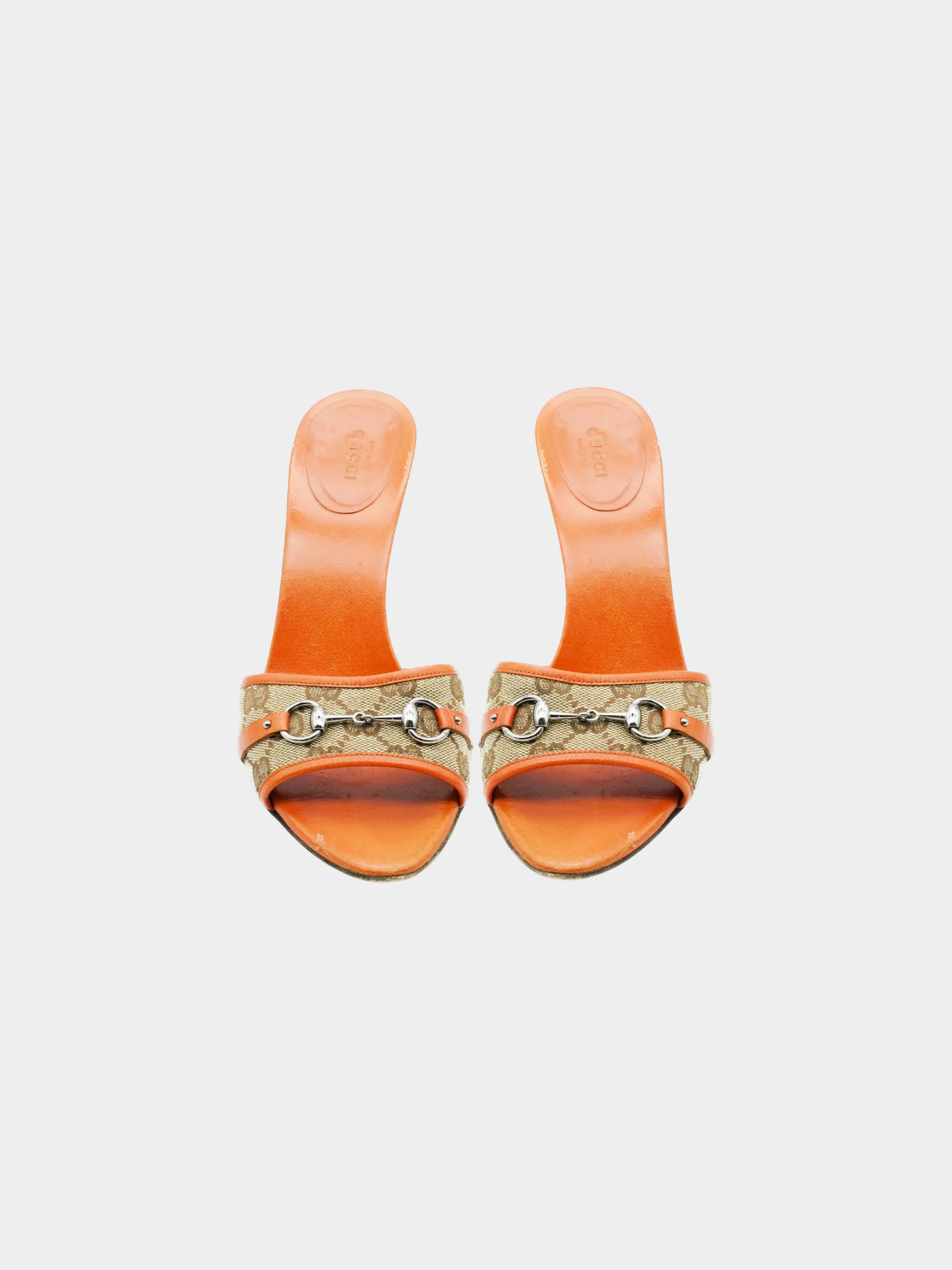 Gucci SS 2000 Orange GG Supreme Canvas and Leather Heels with Horsebit Accent - Image 2