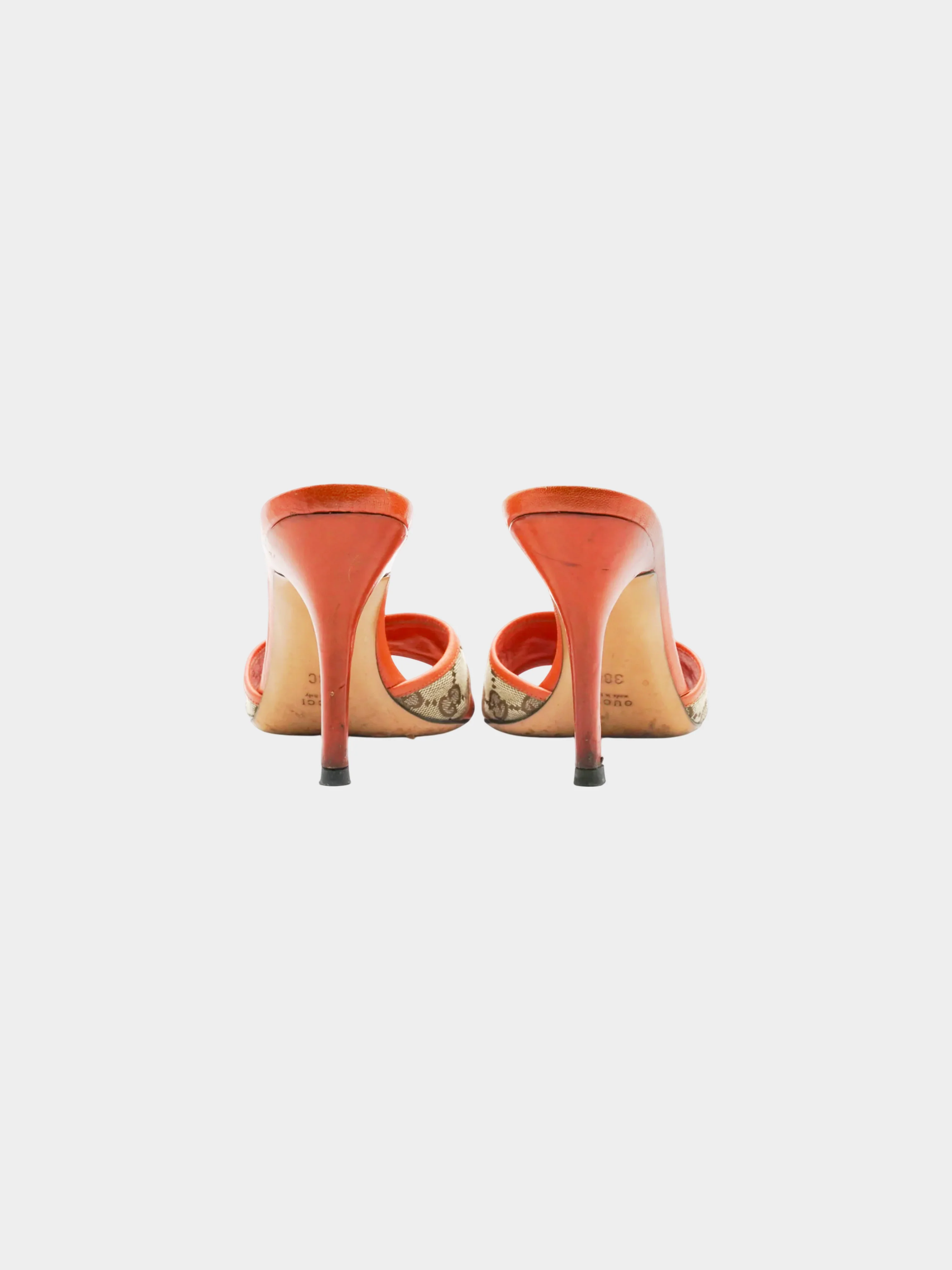 Gucci SS 2000 Orange GG Supreme Canvas and Leather Heels with Horsebit Accent - Image 3