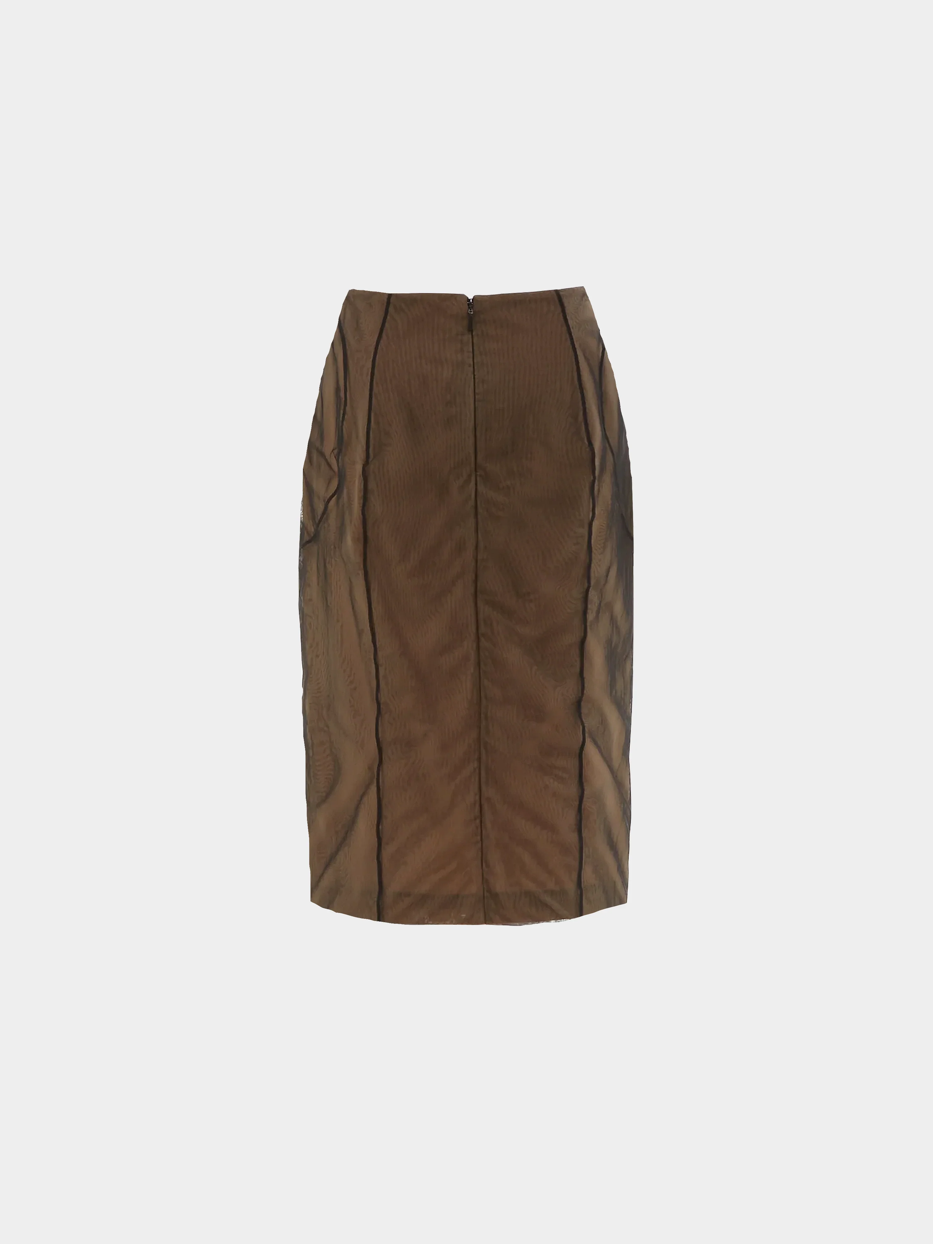 Gucci SS 2001 Beige Mesh Tulle Overlay Bodycon Skirt - Image 2