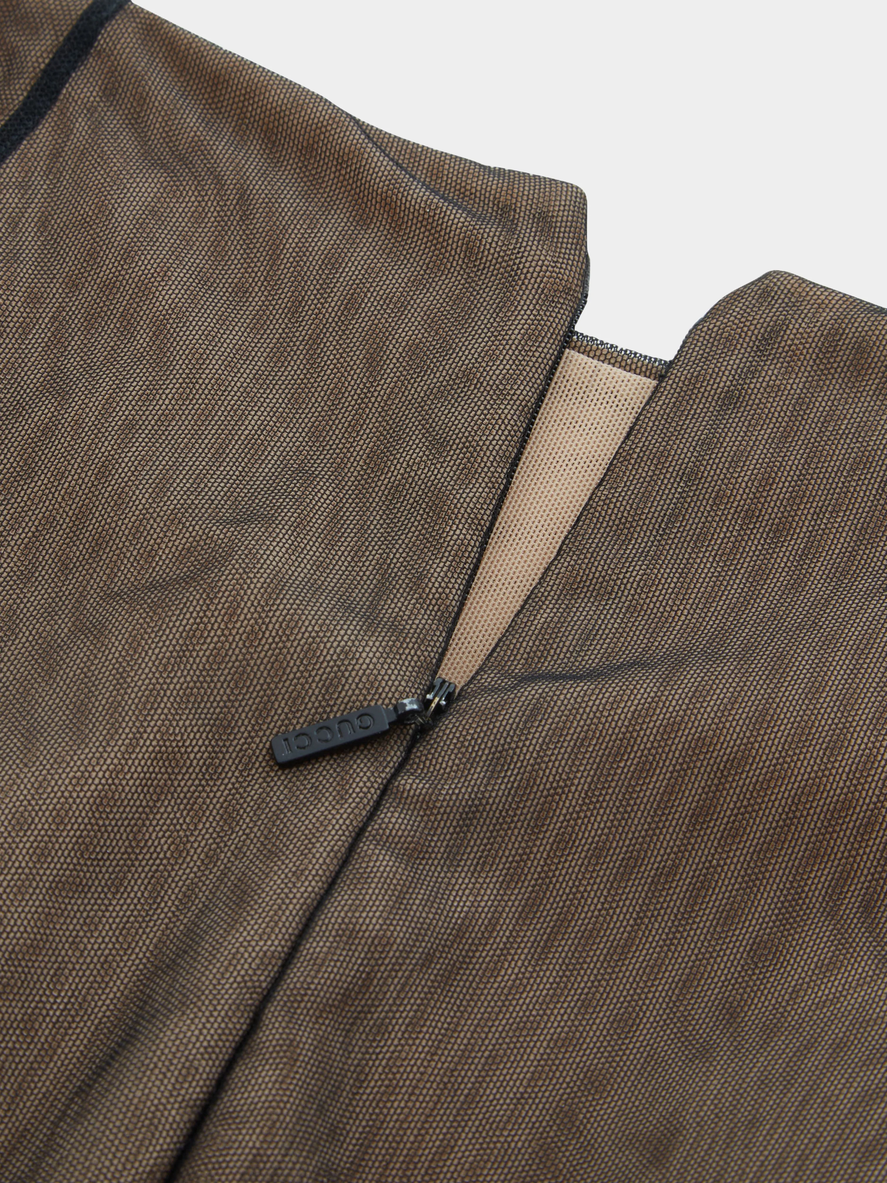 Gucci SS 2001 Beige Mesh Tulle Overlay Bodycon Skirt - Image 4