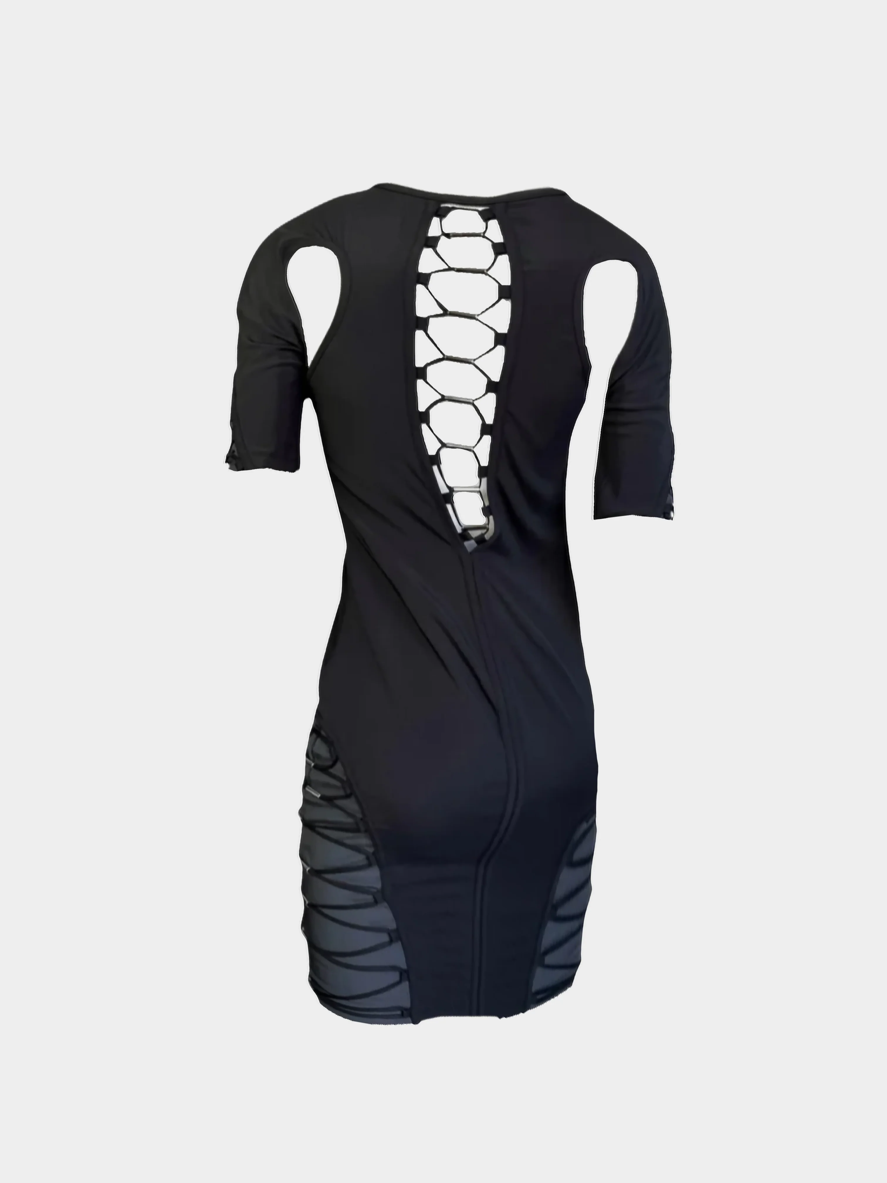Gucci SS 2010 Black and Grey Silk-Blend Cut-Out Lace-Up Futuristic Mini Dress - Image 2