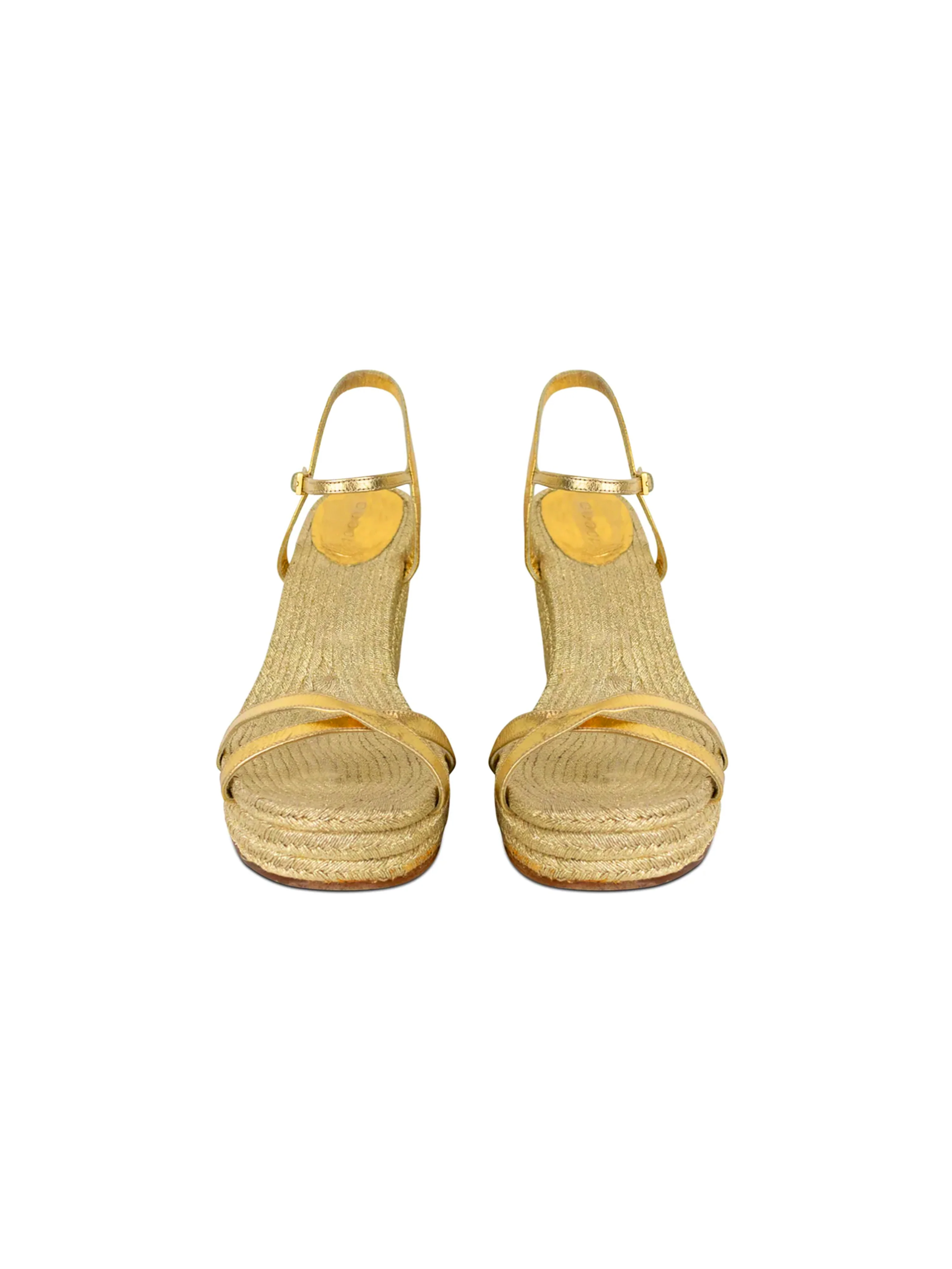 Gucci 2010s Strappy Gold Espadrille Wedges - Image 3