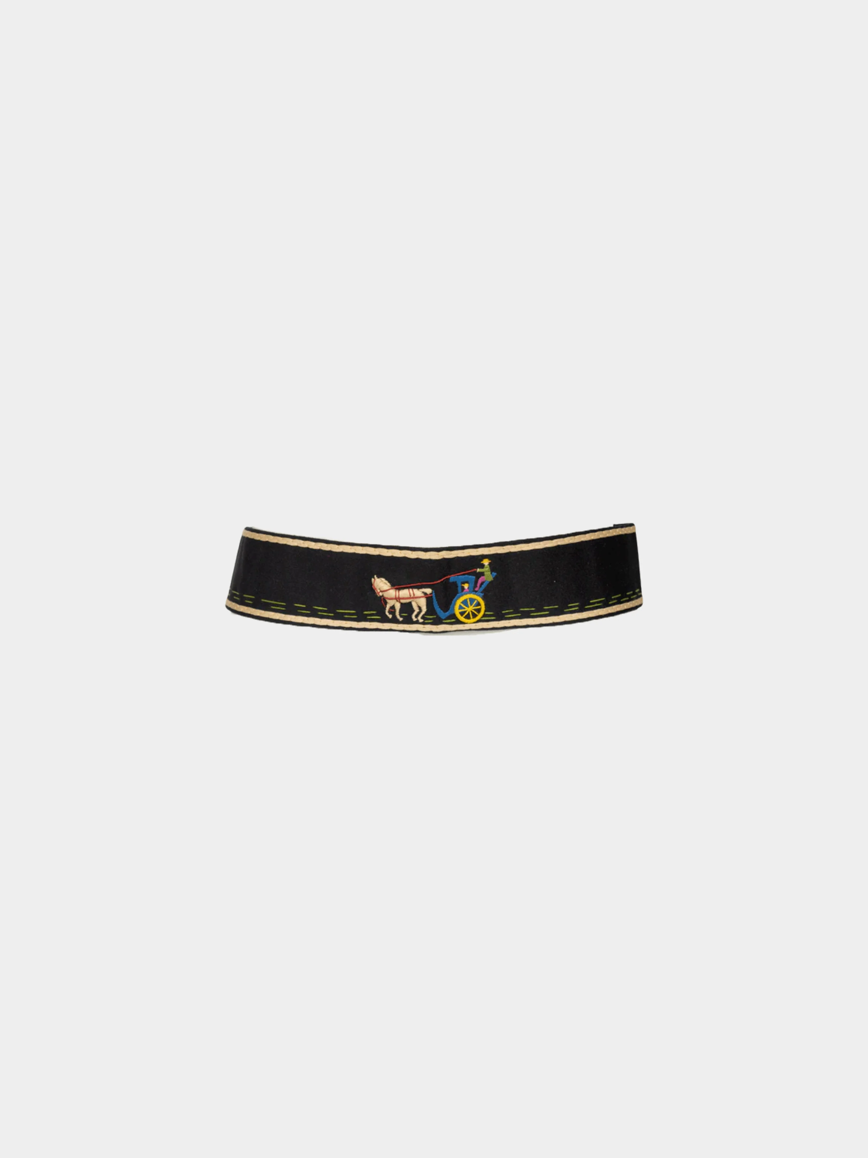 Hermes 1940s Black Wool Printed Belt - Image 2