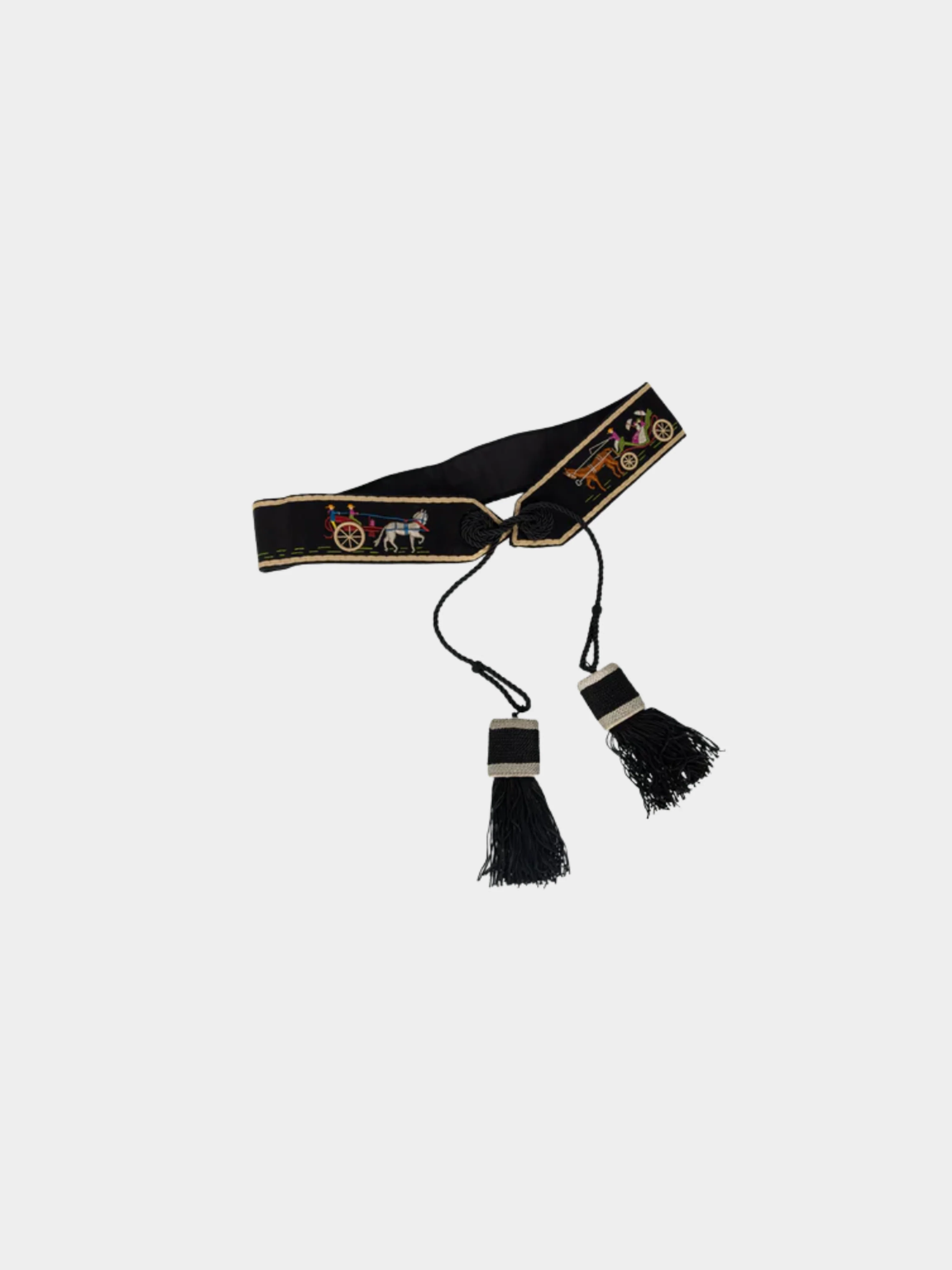 Hermes 1940s Black Wool Printed Belt - Image 3