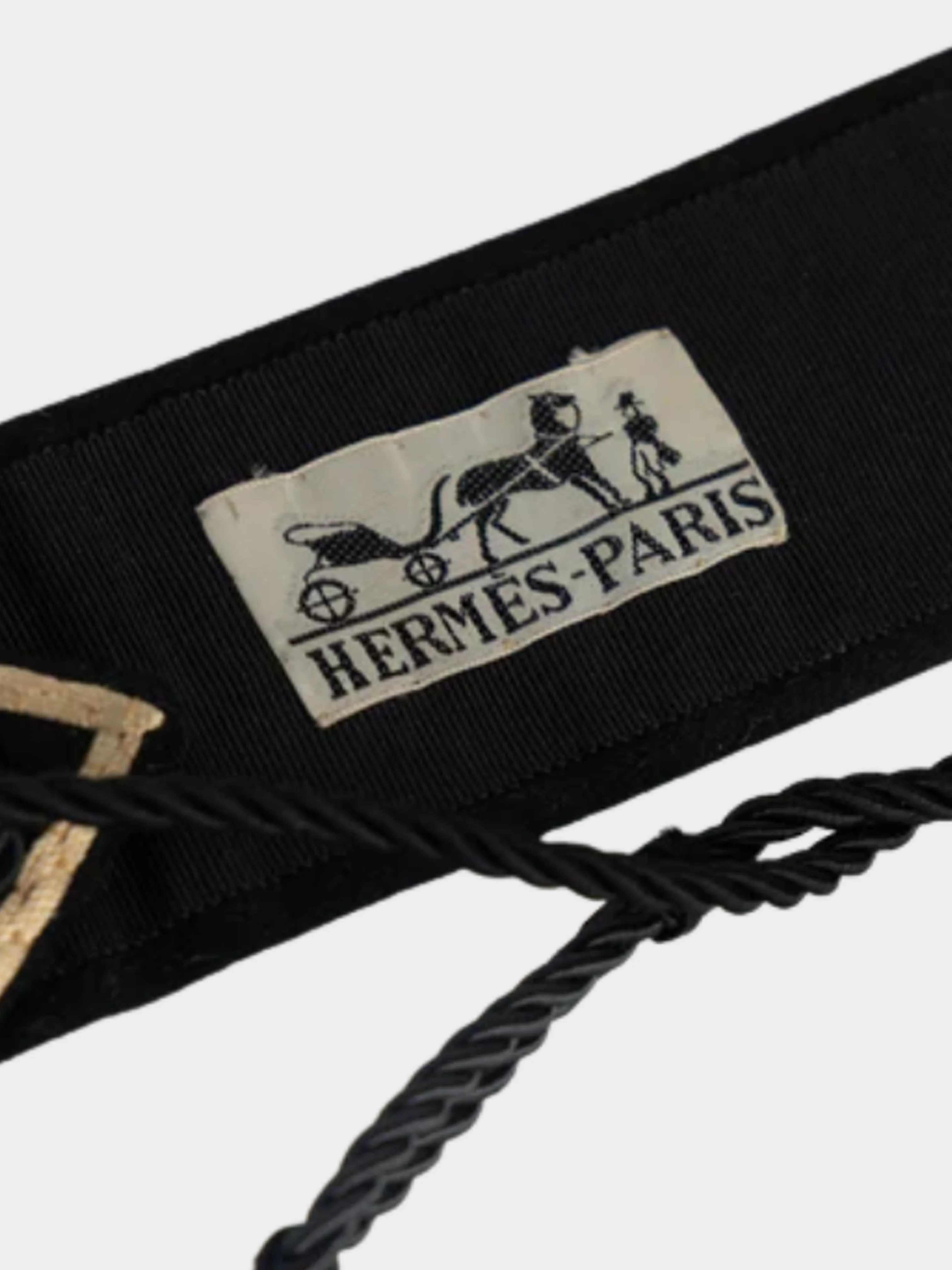 Hermes 1940s Black Wool Printed Belt - Image 4