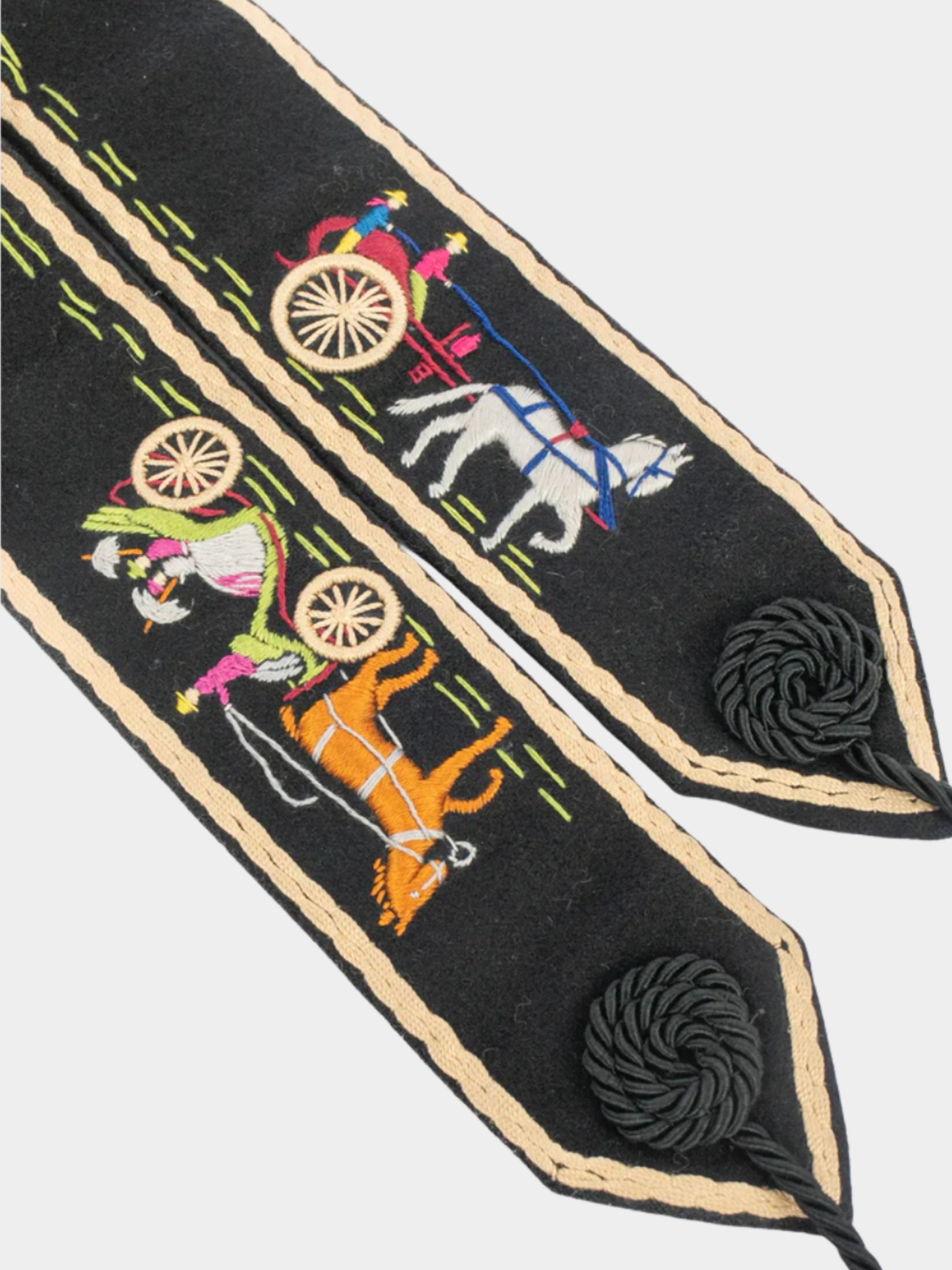 Hermes 1940s Black Wool Printed Belt - Image 5