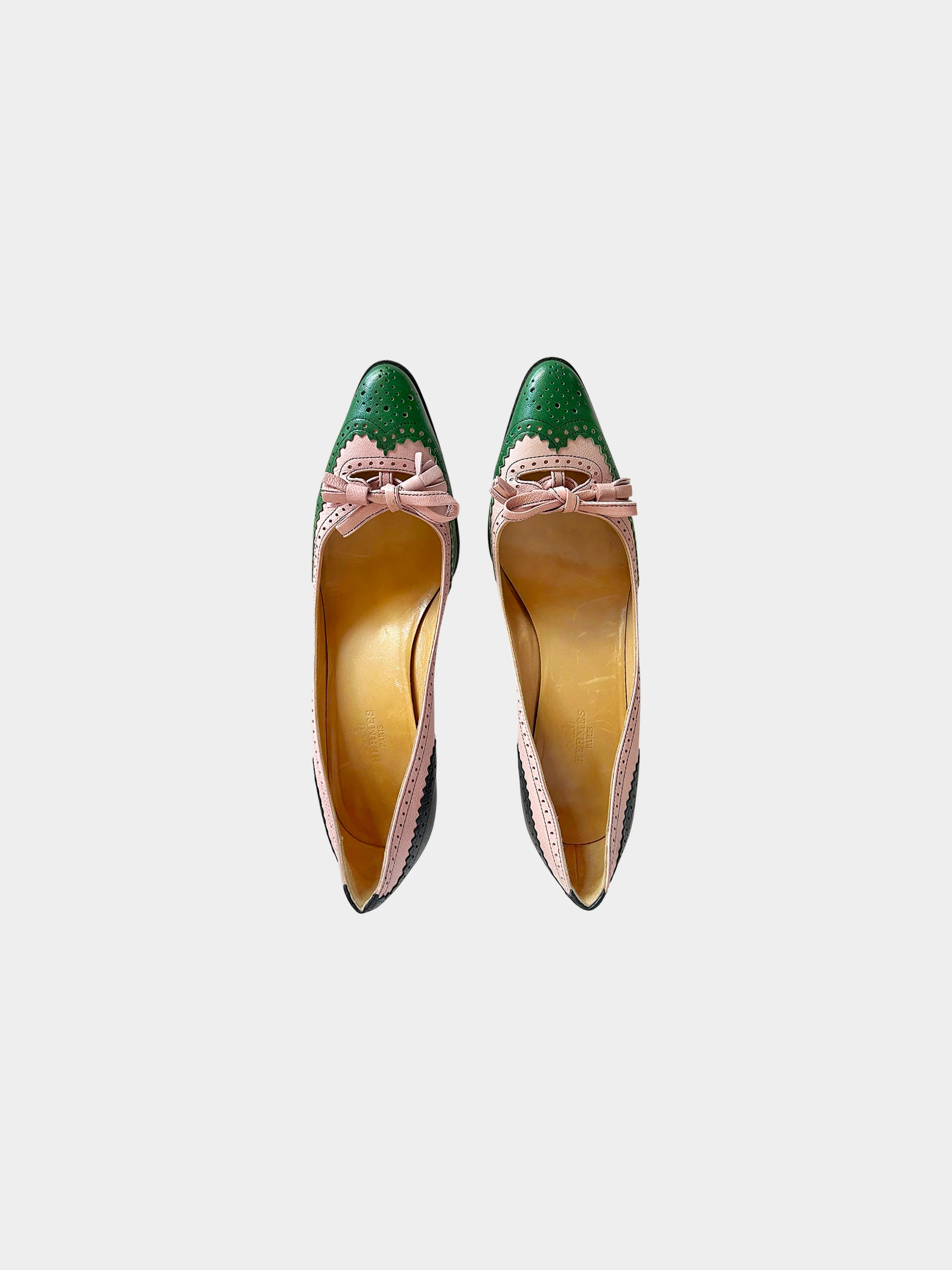 Hermes 1980s Tri-color Tassel Brogue Pumps - Image 2