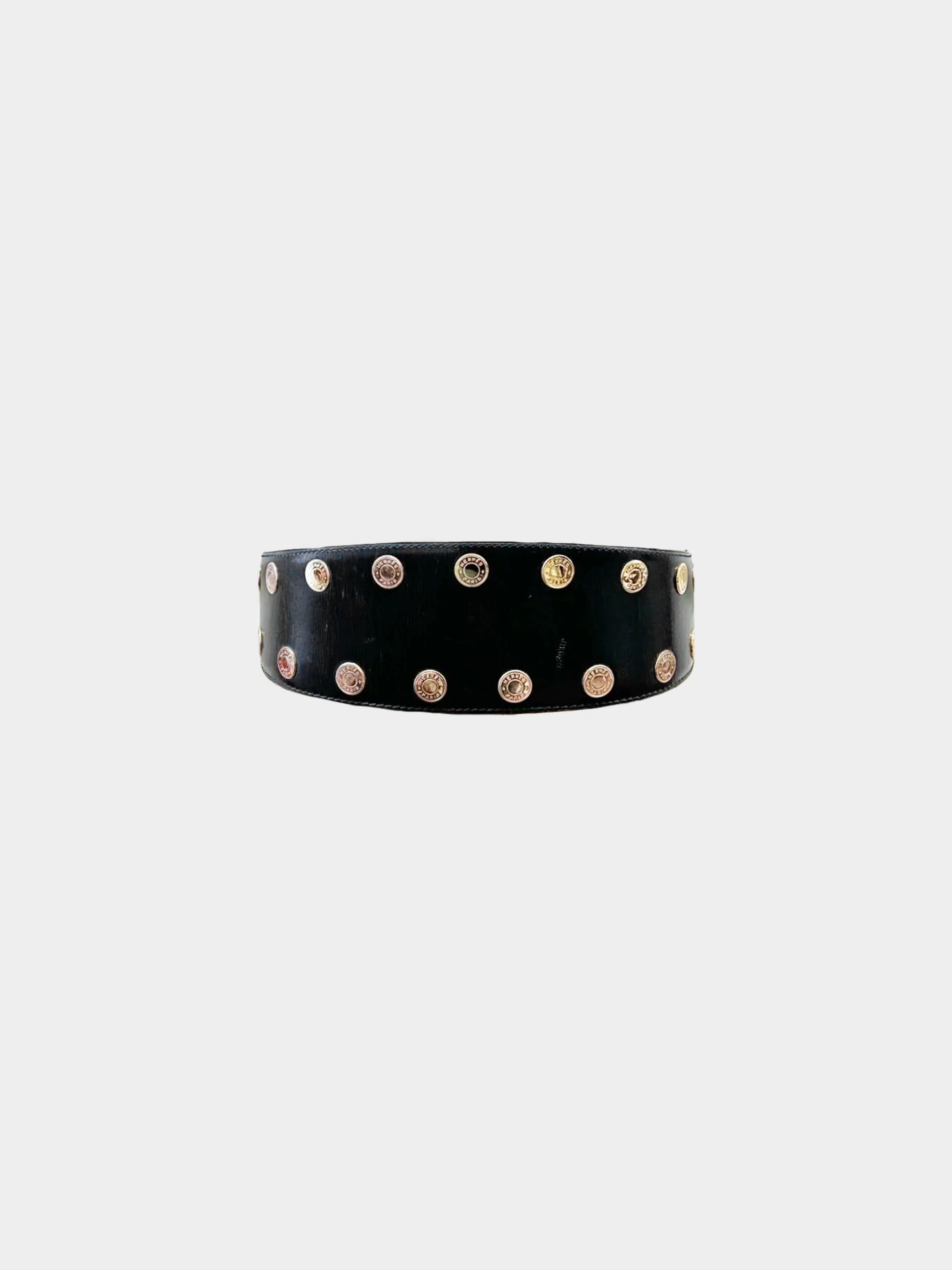 Hermès 1983 Black Leather Clou de Selle Studded Belt