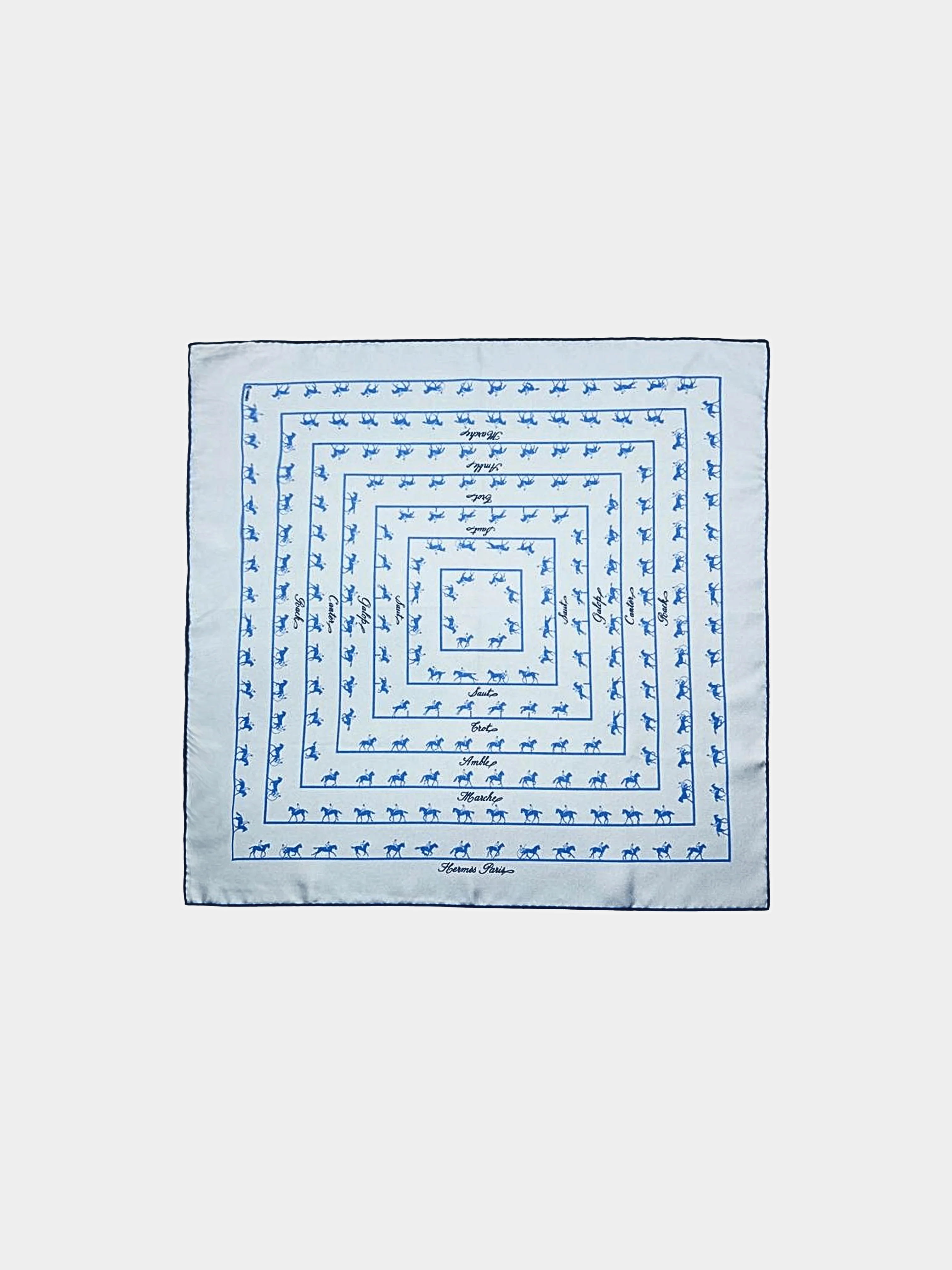 Hermes 1990s Baby Blue Saut Galop Canter Silk Square Scarf
