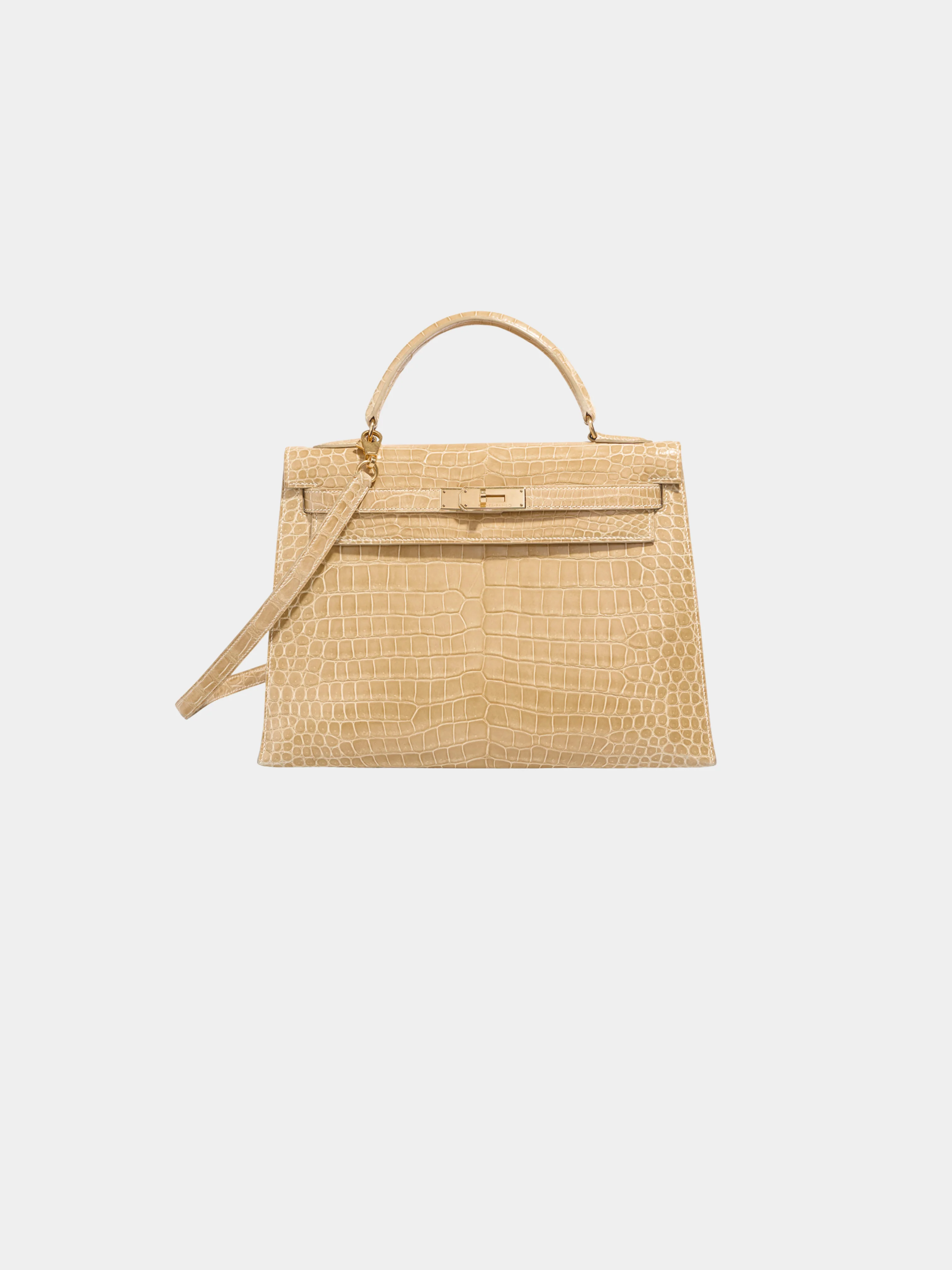 Hermès 1990s Beige Crocodile Porosus Kelly 32 Bag
