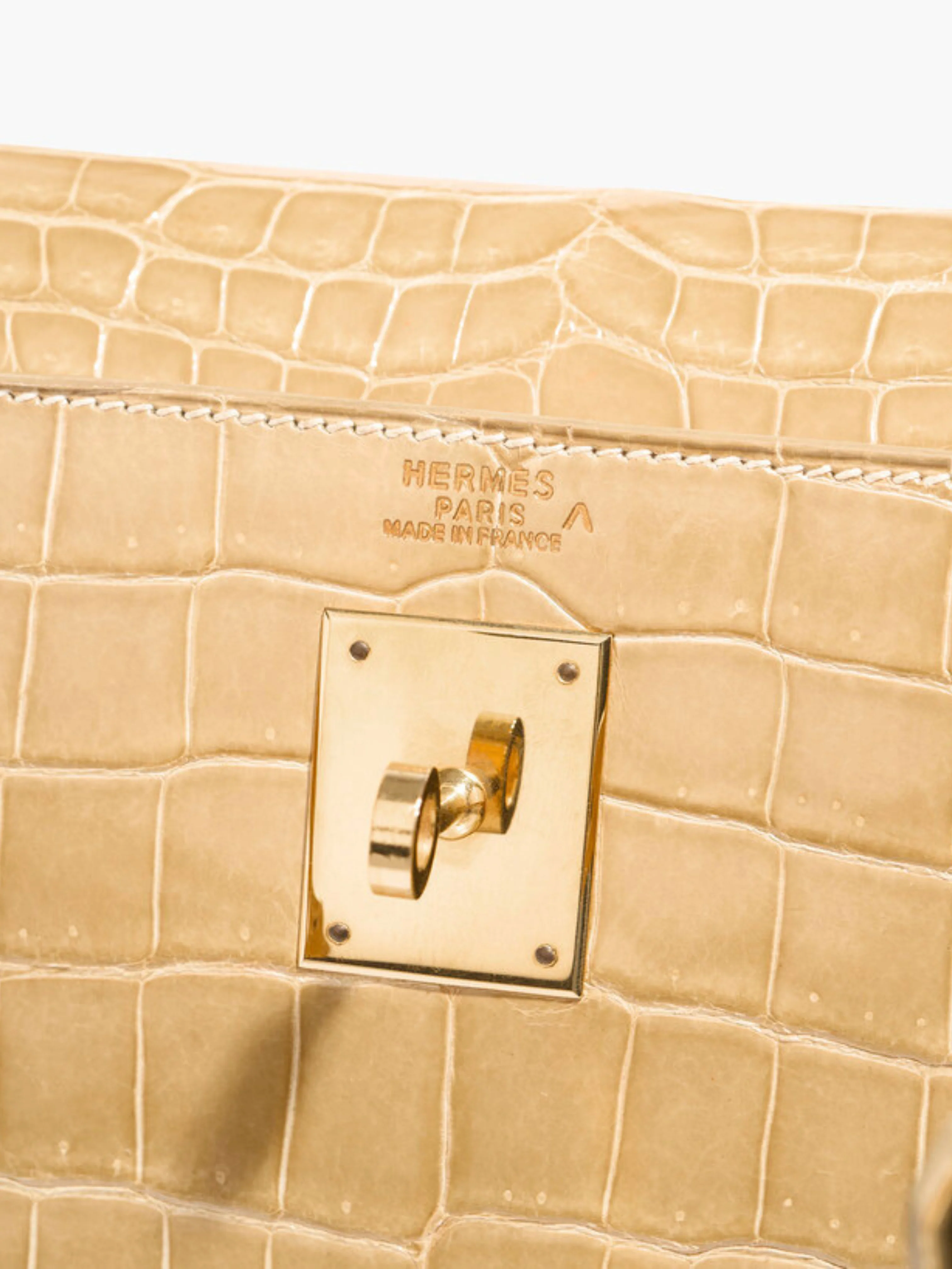 Hermès 1990s Beige Crocodile Porosus Kelly 32 Bag - Image 8