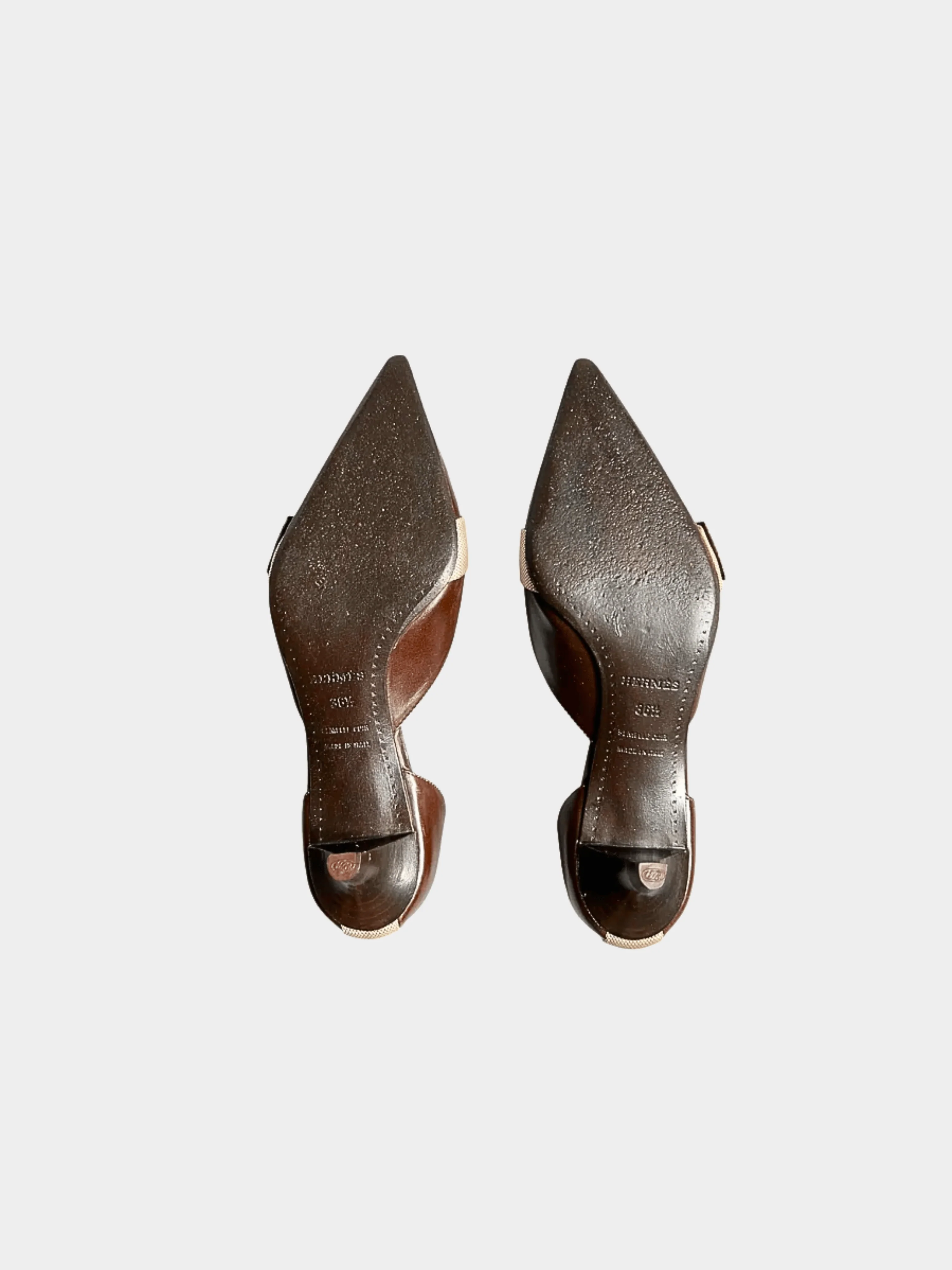Hermes 2000s Brown Leather Kitten Heels - Image 4