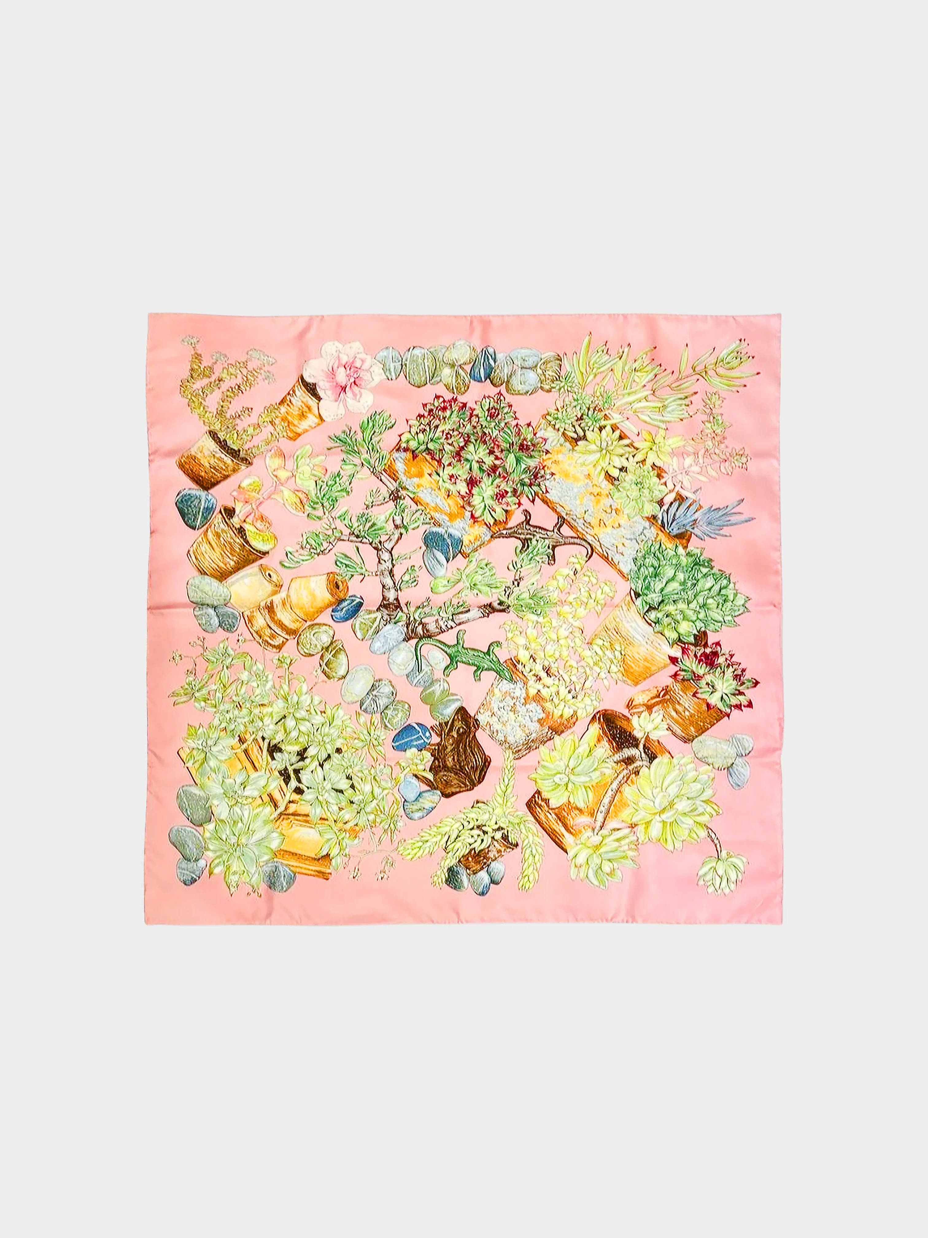 Hermes 2000s Pink Garden Secret Silk Carré 90 Scarf