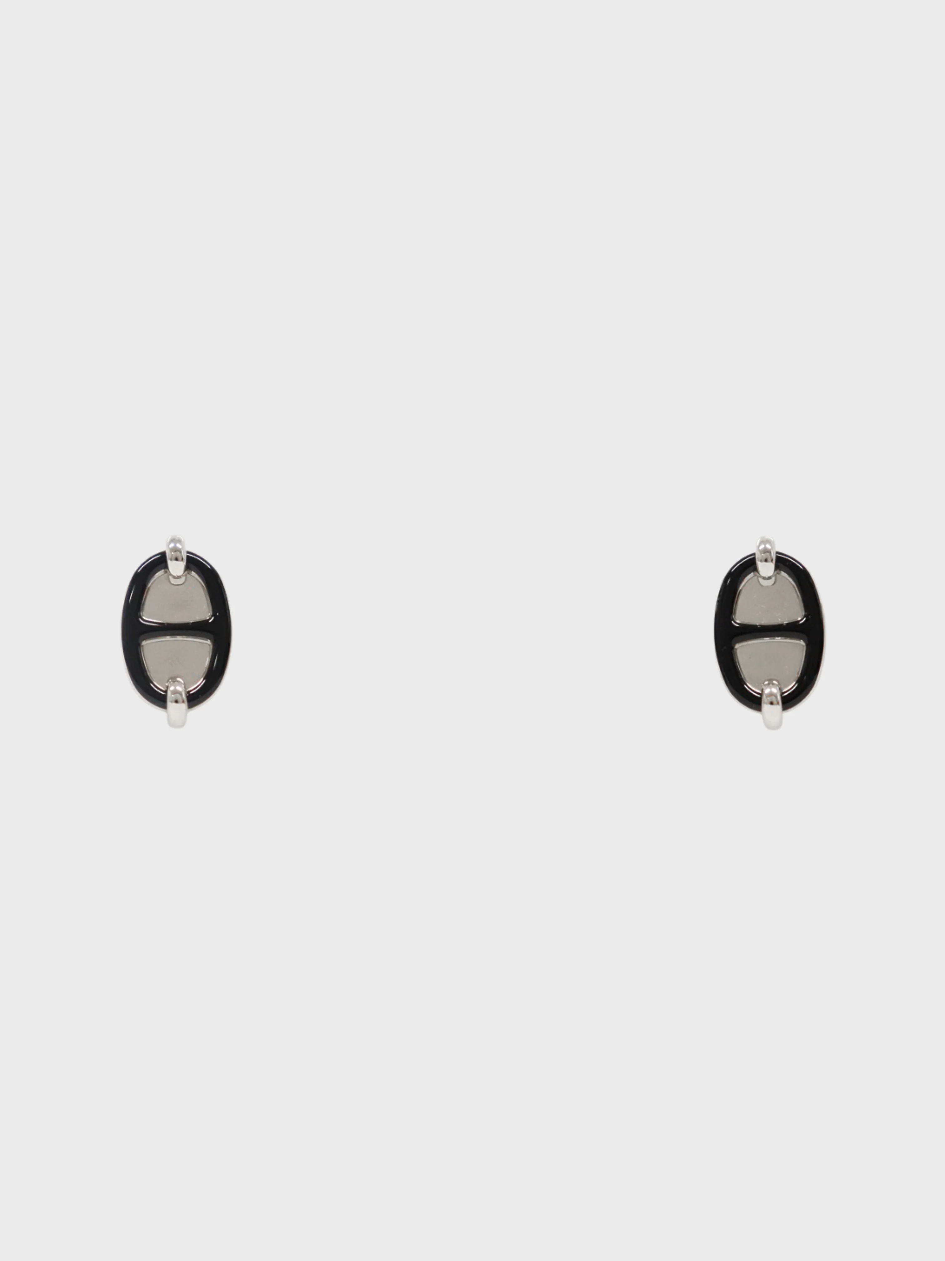 Hermès 2000s Silver Black Plated Metal Mini Maillon Earrings