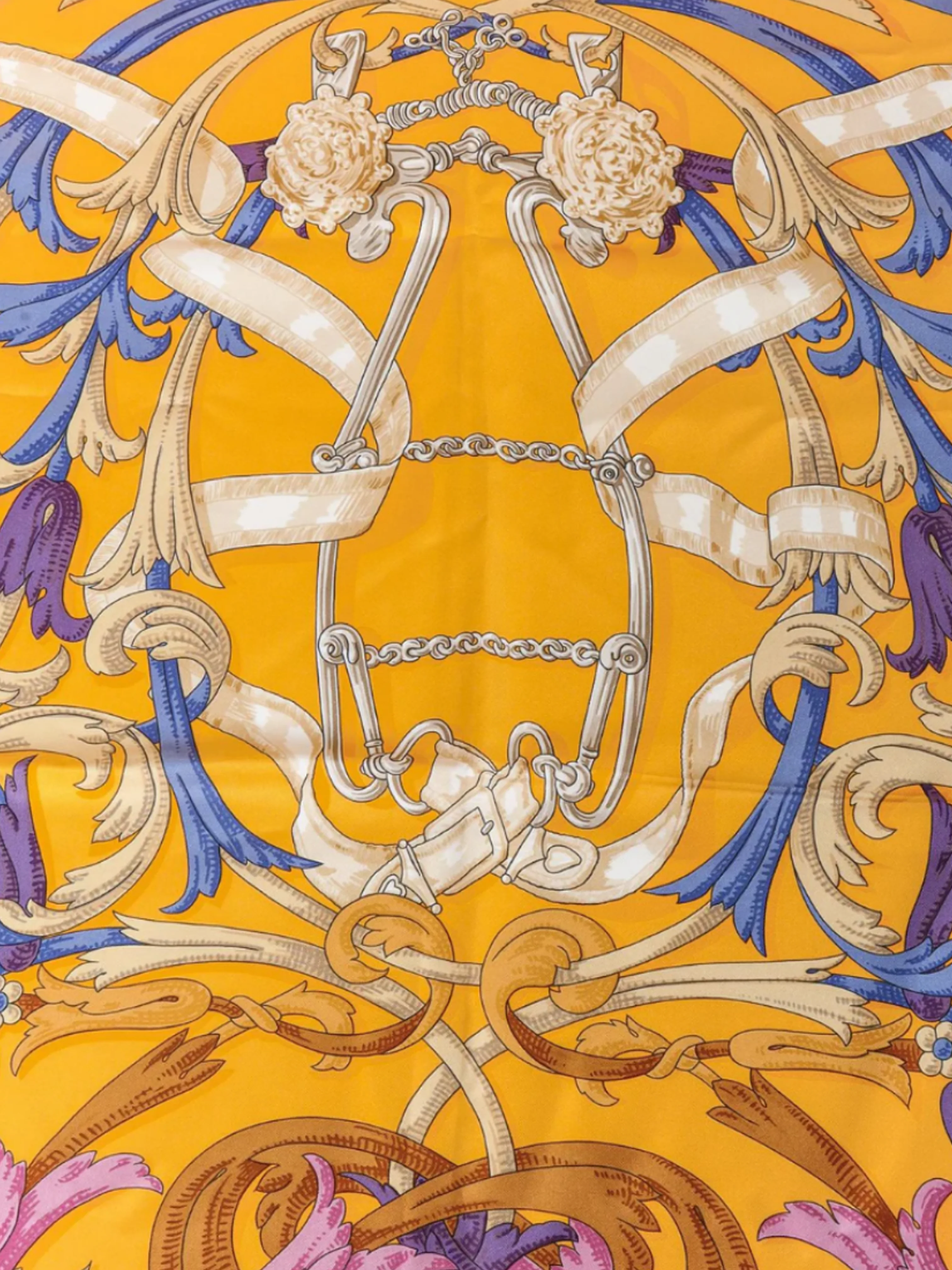 Hermes 2000s Yellow "Le Mors A La Conetable" Printed Silk Scarf - Image 2