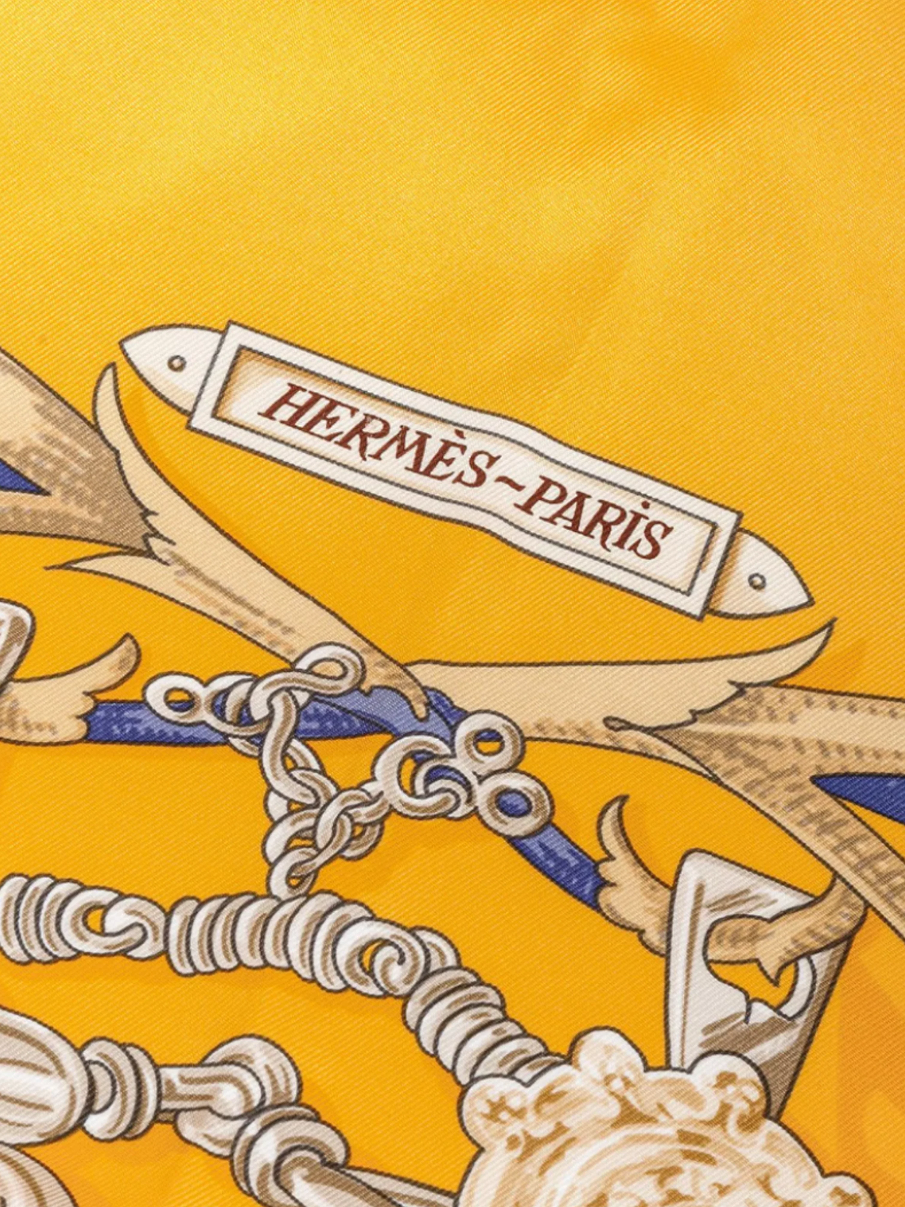 Hermes 2000s Yellow "Le Mors A La Conetable" Printed Silk Scarf - Image 3