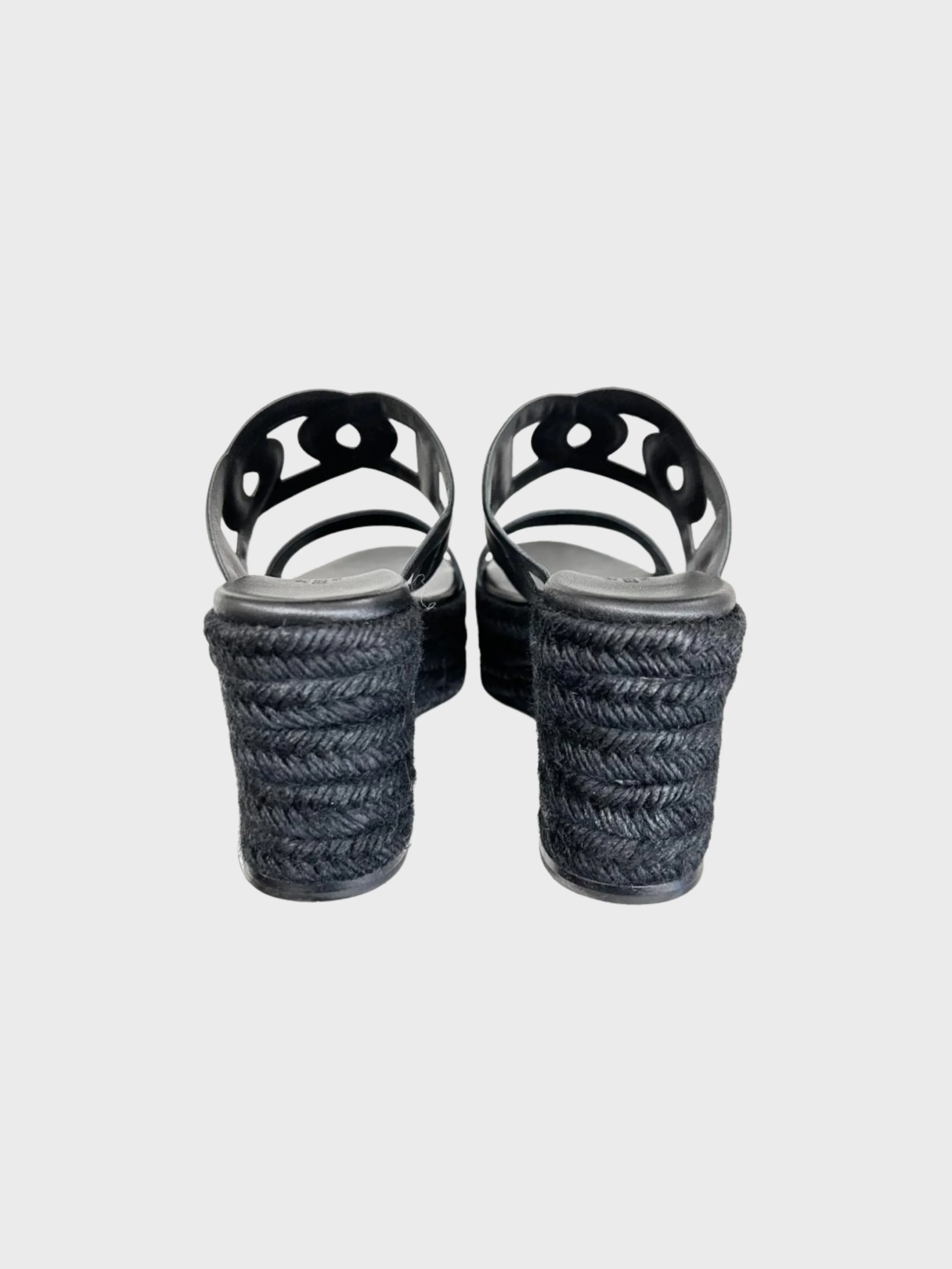 Hermès SS 2024 Black Leather Ithea 30 Espadrille Sandals - Image 4