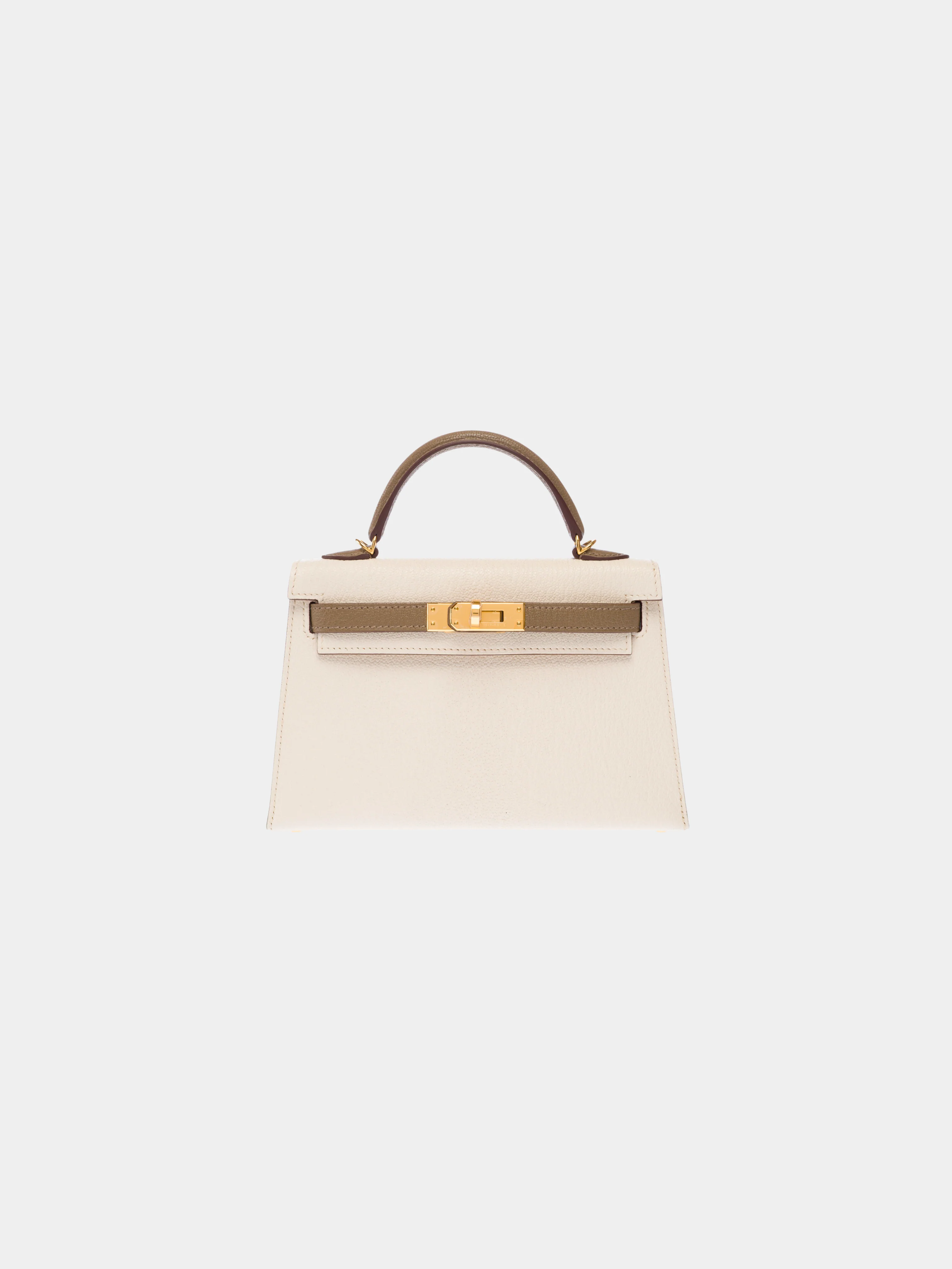 Hermès 2020s Beige and Gray Chèvre Mysore Mini Kelly 20 Sellier Bag - Image 2