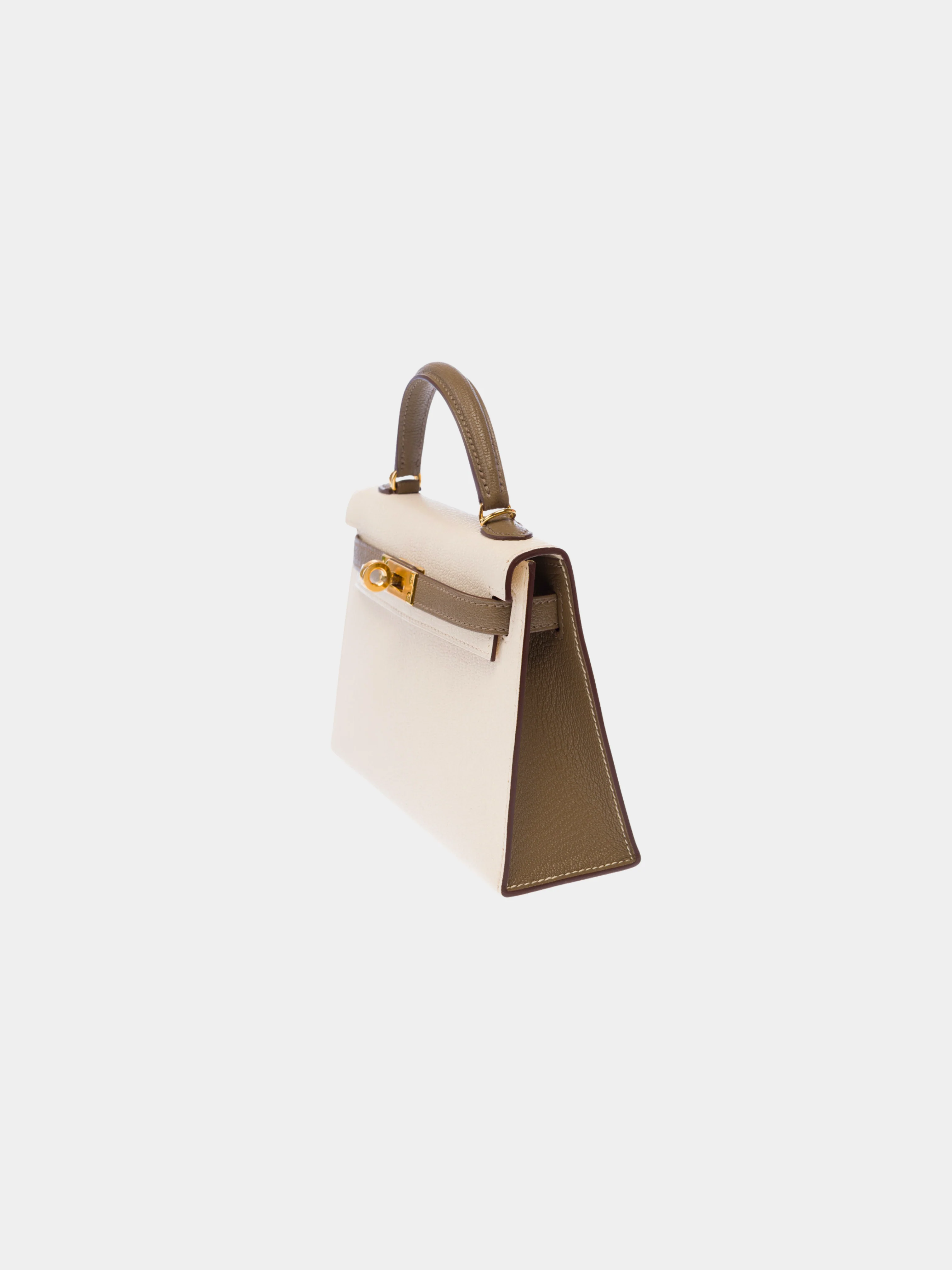 Hermès 2020s Beige and Gray Chèvre Mysore Mini Kelly 20 Sellier Bag - Image 3