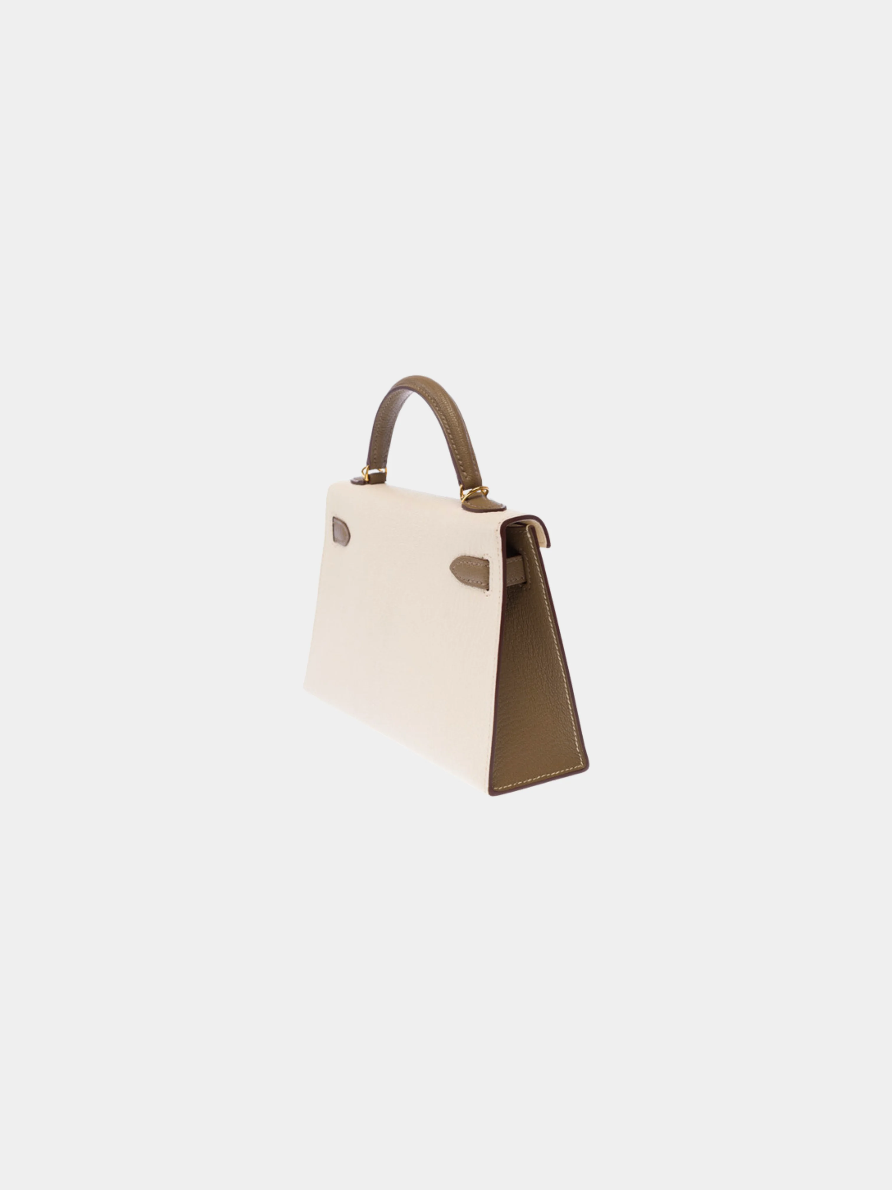 Hermès 2020s Beige and Gray Chèvre Mysore Mini Kelly 20 Sellier Bag - Image 4