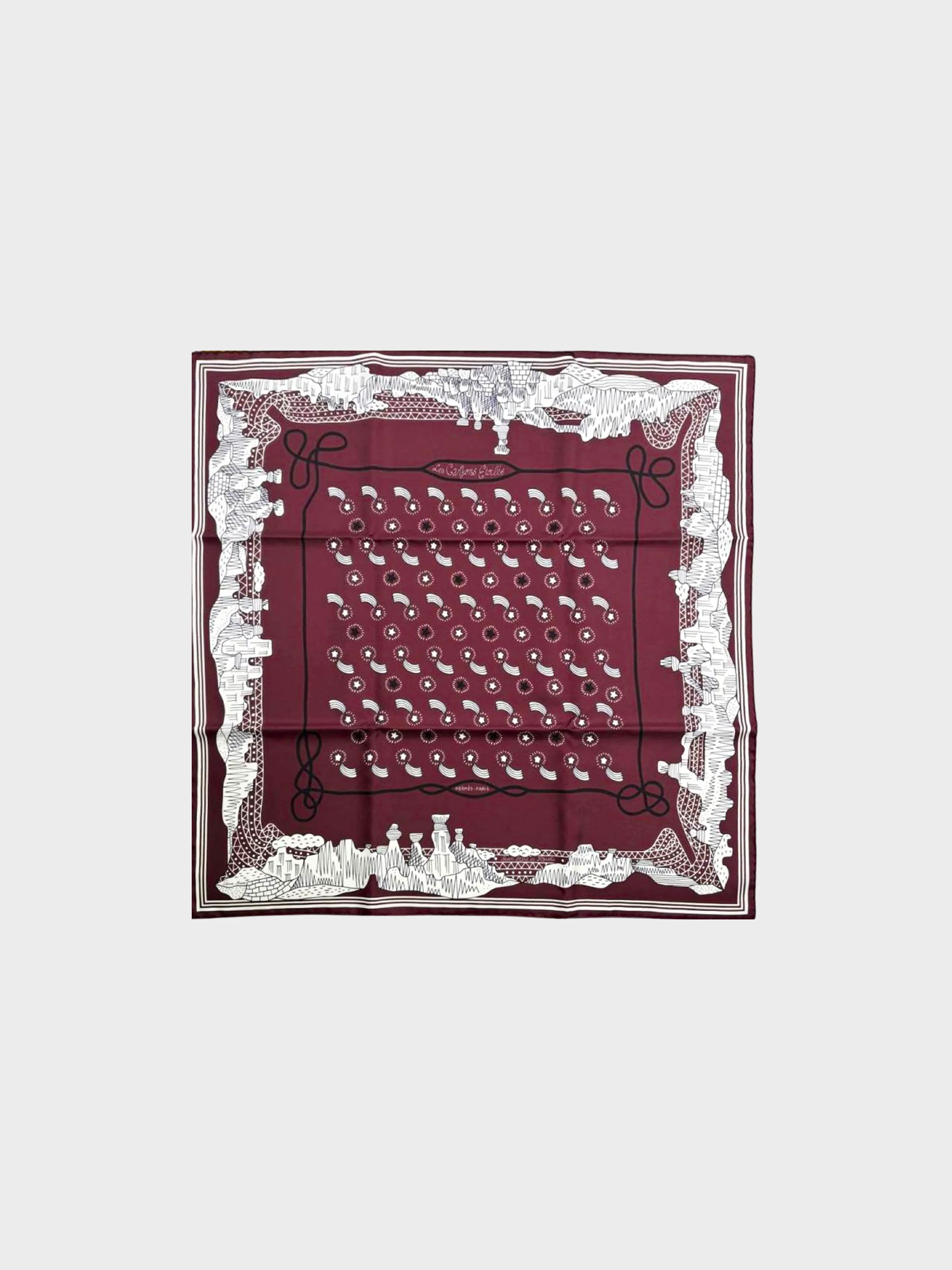Hermès 2020s Les Canyons Etoiles Limited Edition Bordeaux Silk Scarf