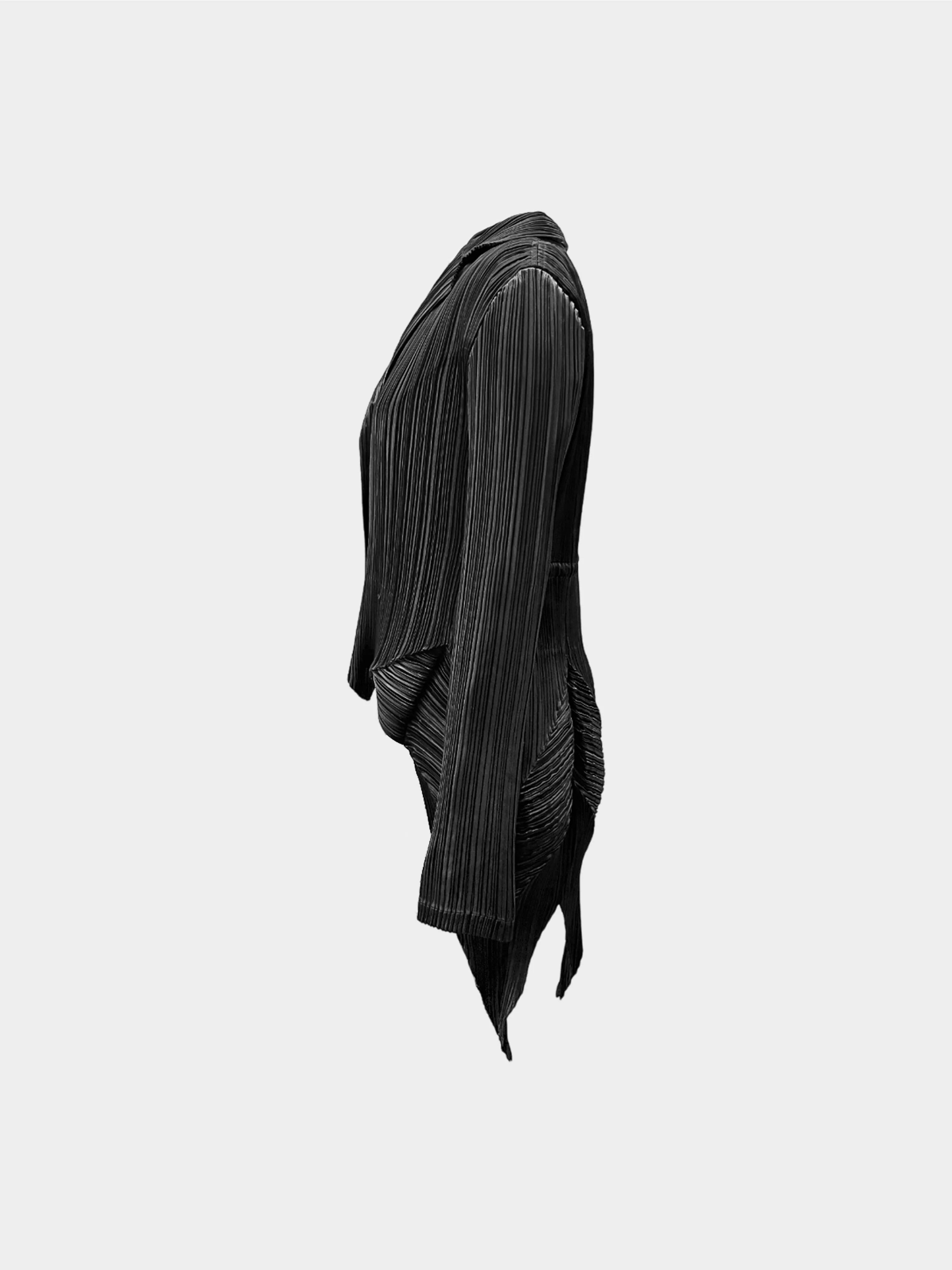 Issey Miyake 1990s Black Pleated Pointed Hem Tail Blazer - Image 3
