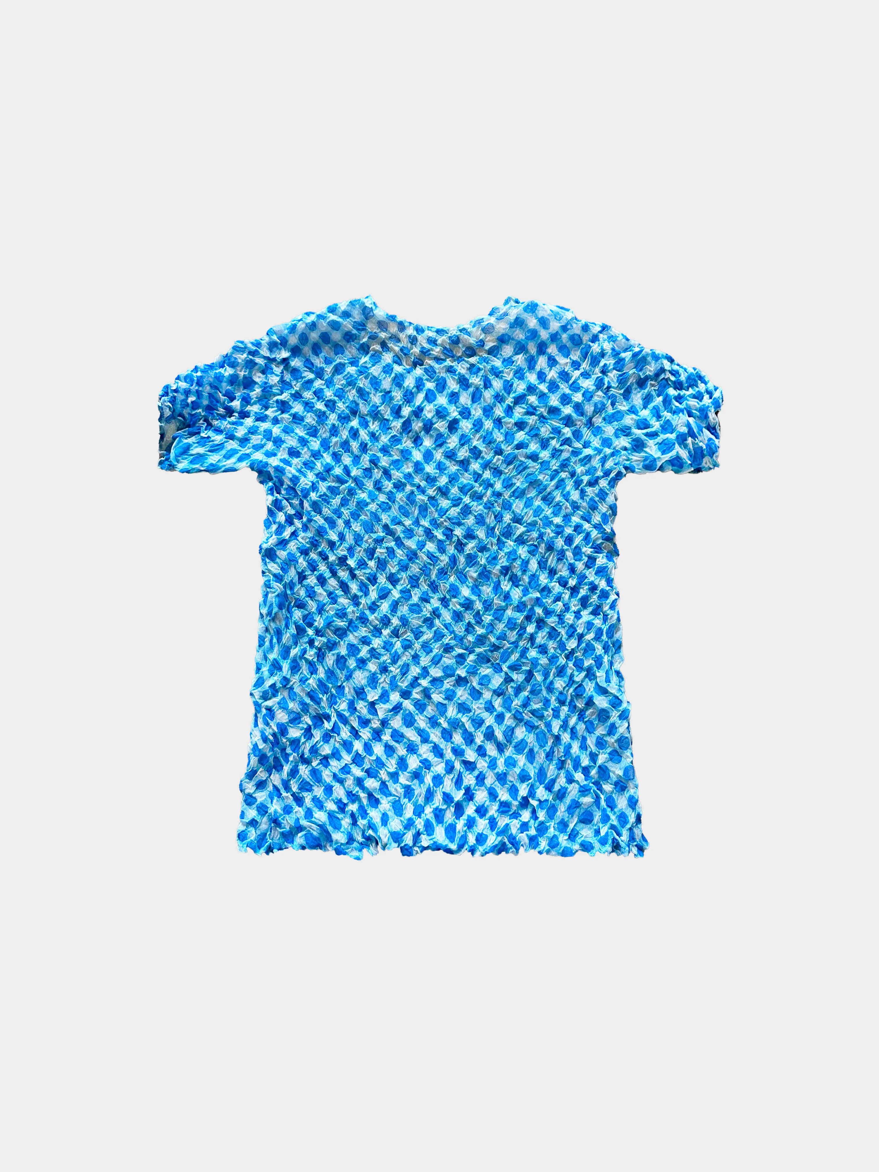 Issey Miyake 1990s Blue Polka Dot Print Crinkle-Effect Top - Image 2