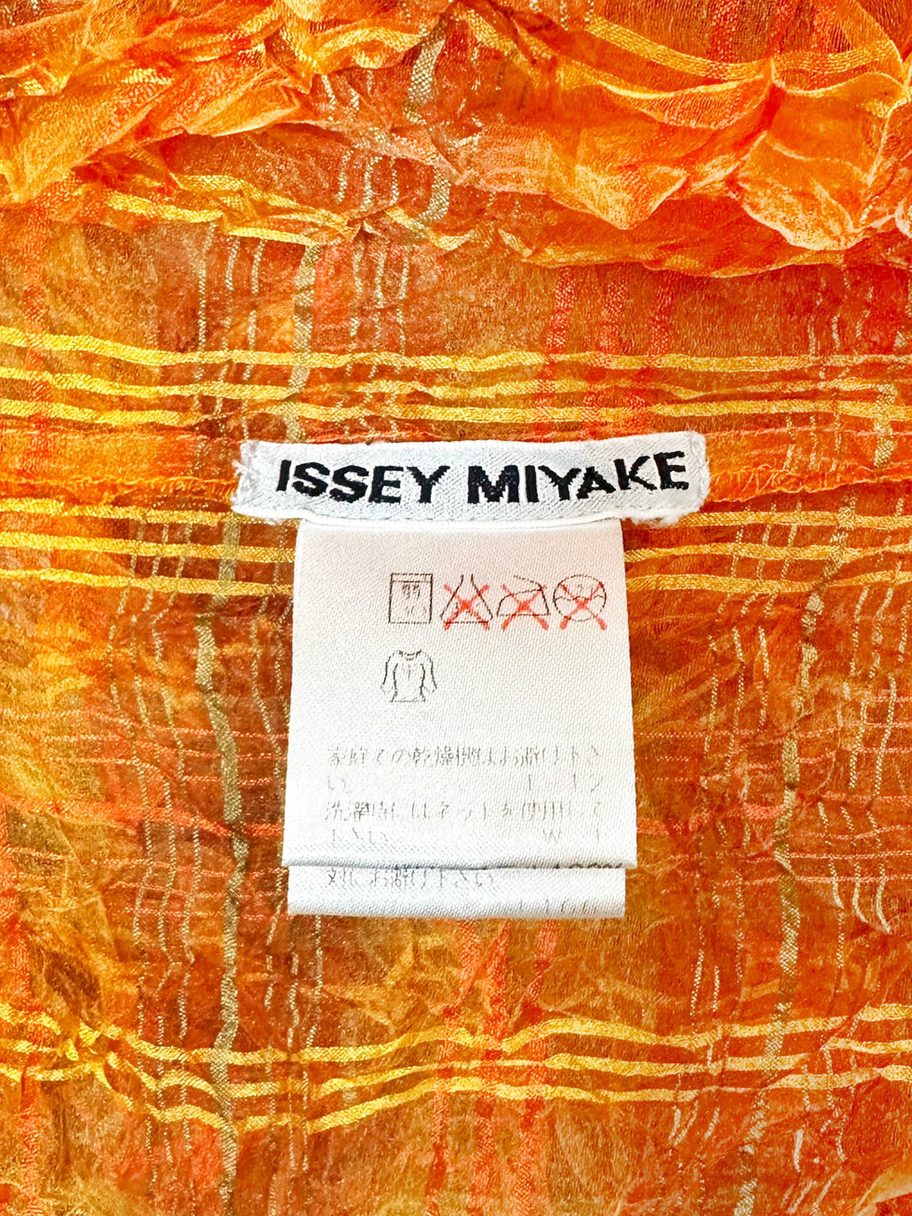 Issey Miyake 1990s Orange and Gold Checkered Pleated Top - Image 3