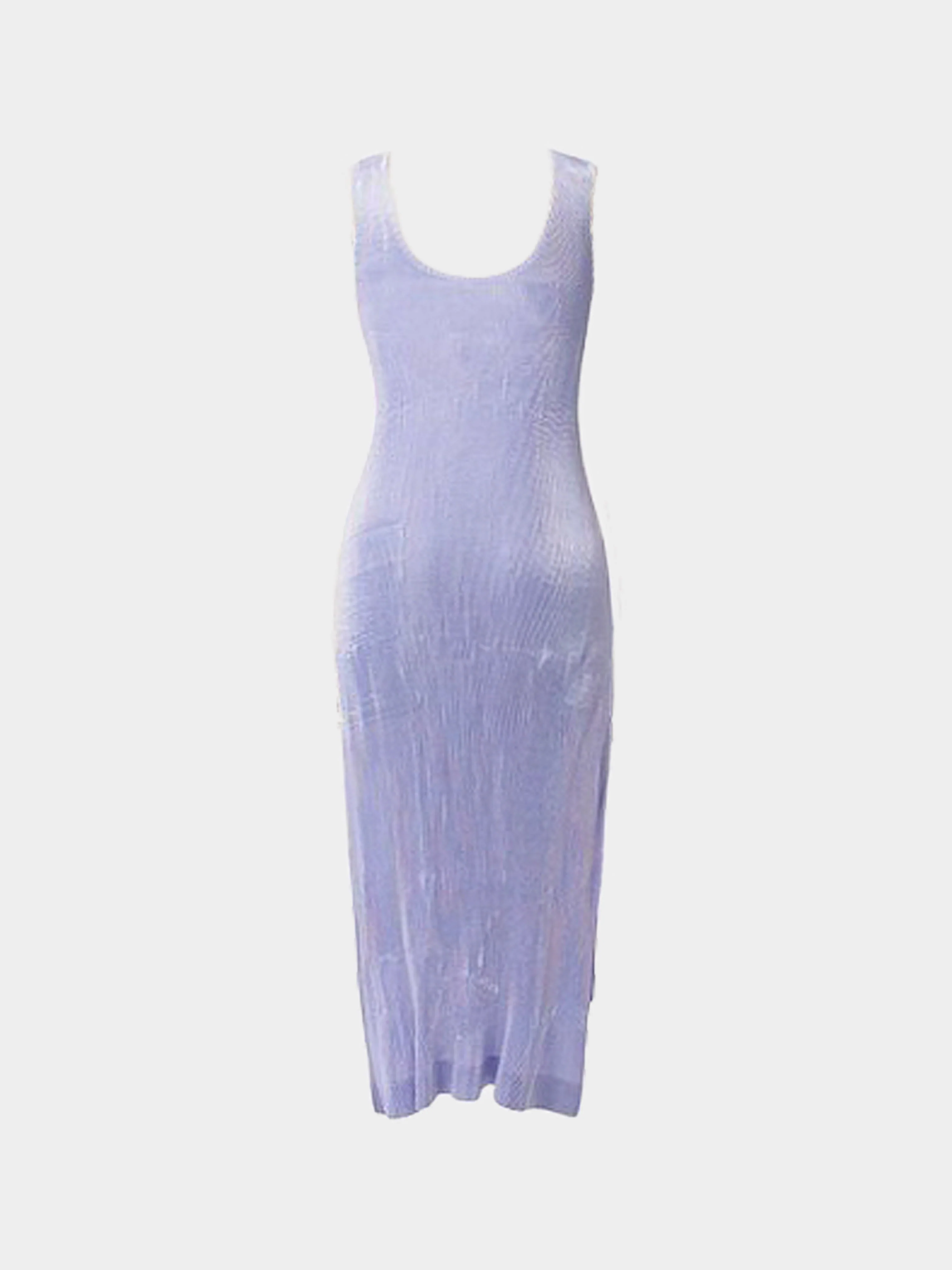 Issey Miyake 1990s Rare Lavender Pleated Satin Silk Apron Dress - Image 2