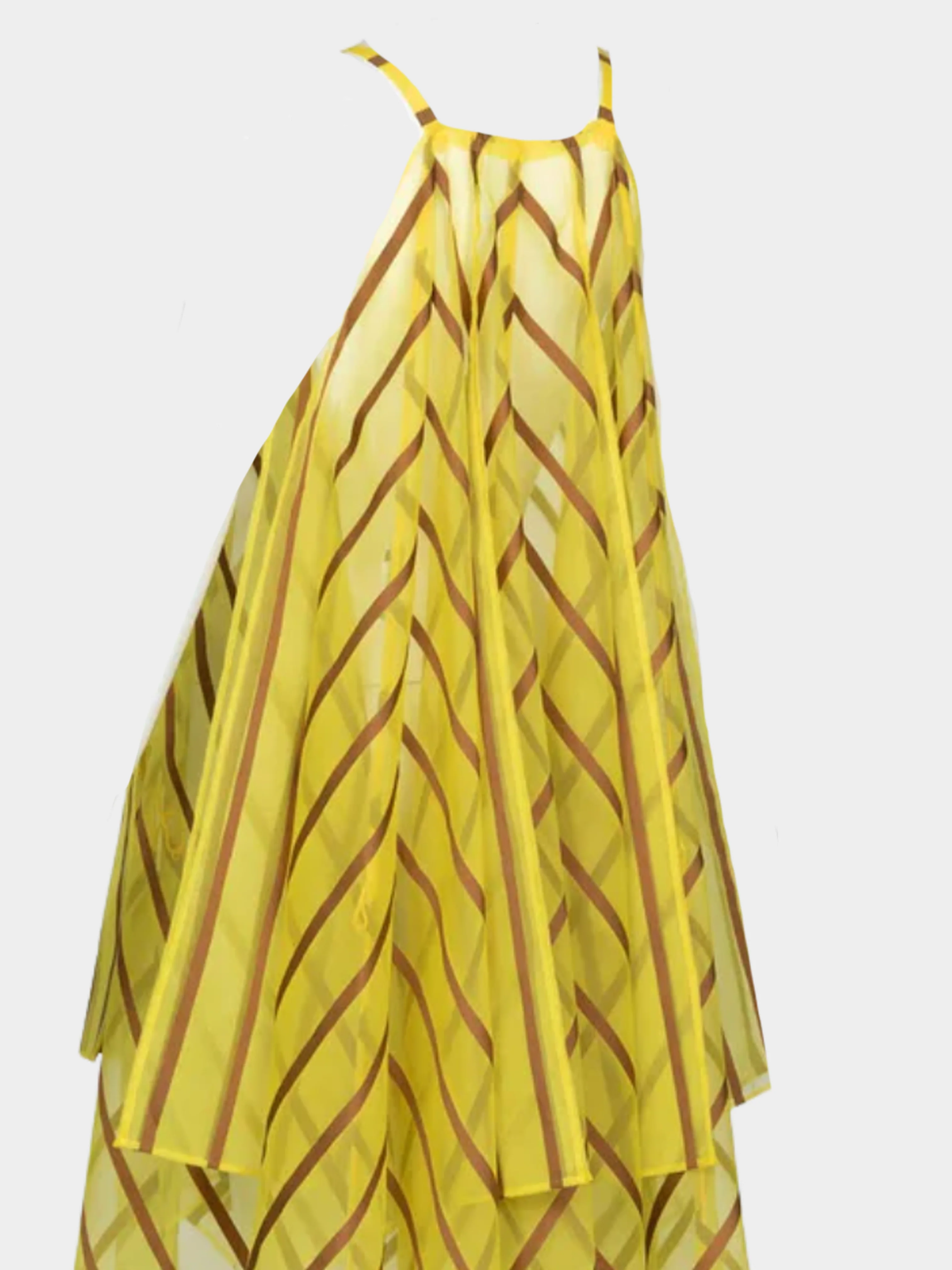 Issey Miyake 2021 Yellow Organza Brown Striped Dress - Image 2