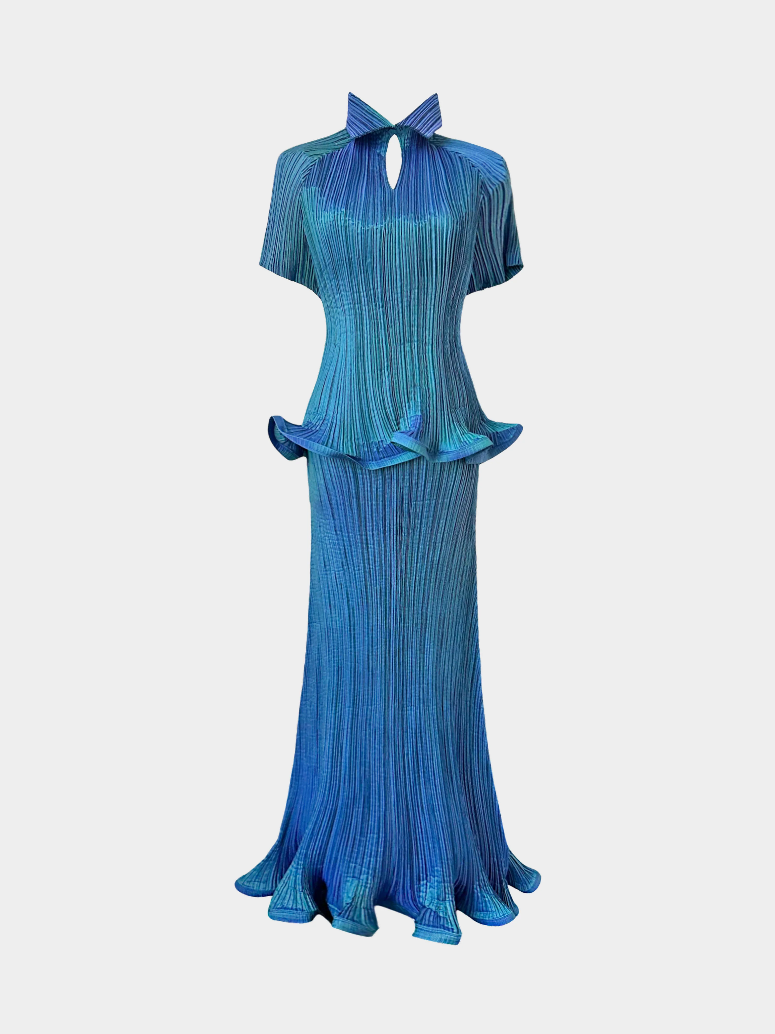 Issey Miyake 1990s Blue Pleated Sculptural 3-Piece Set - Image 2