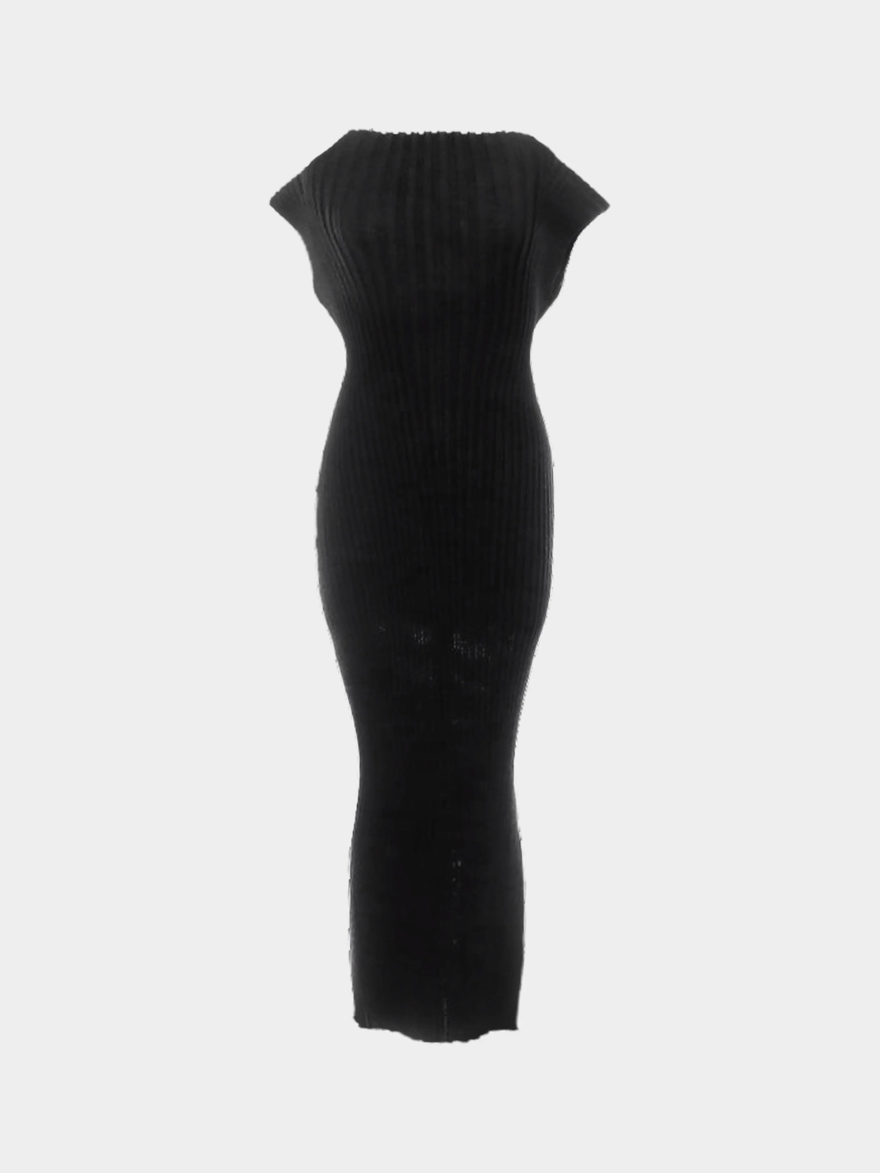 Issey Miyake FW 2024 Black Ribbed Knit Long Dress - Image 2