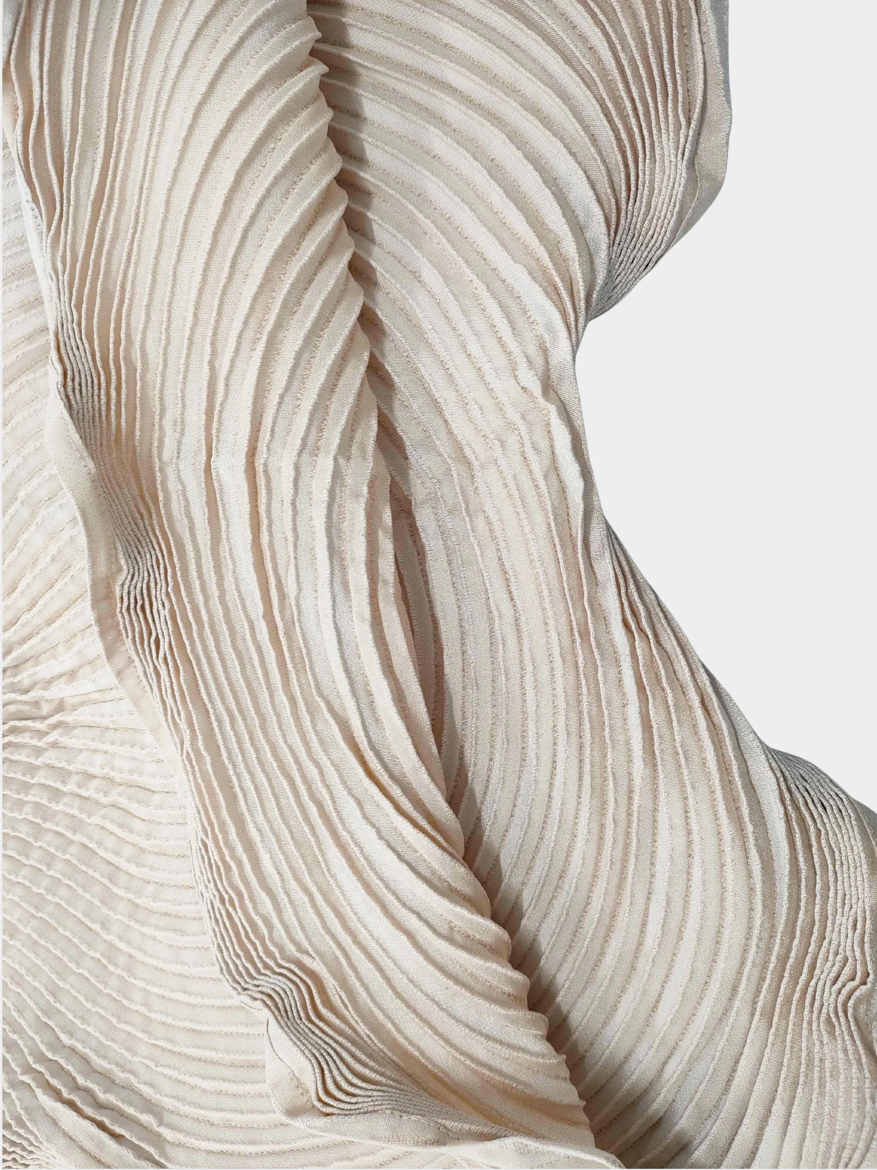 Issey Miyake Late 2010s Beige 3D Steam Stretch Pleated Wave Top - Image 3