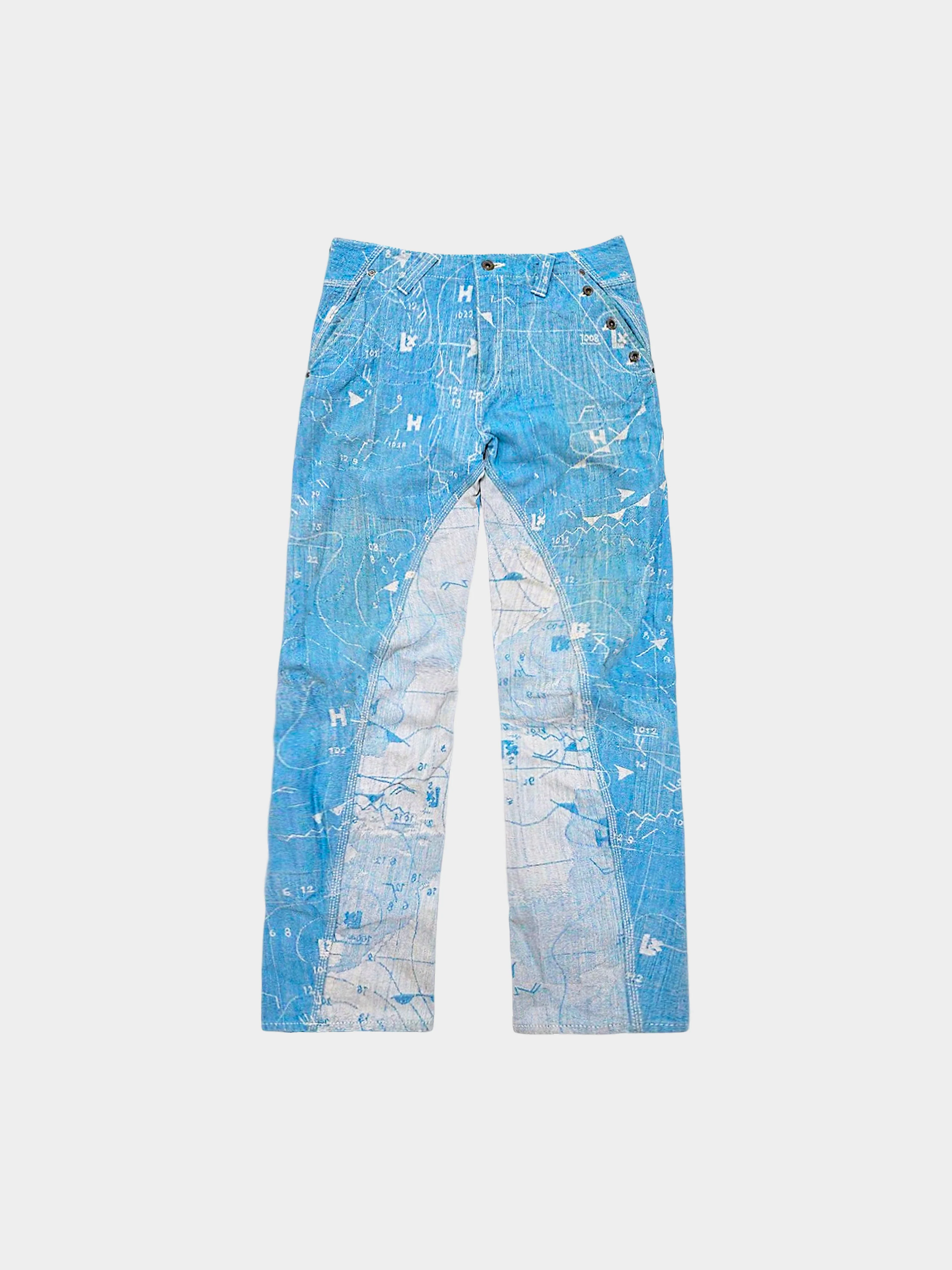 Issey Miyake Men SS 2008 A-POC Weather Map Draped Jacquard Denim Pants