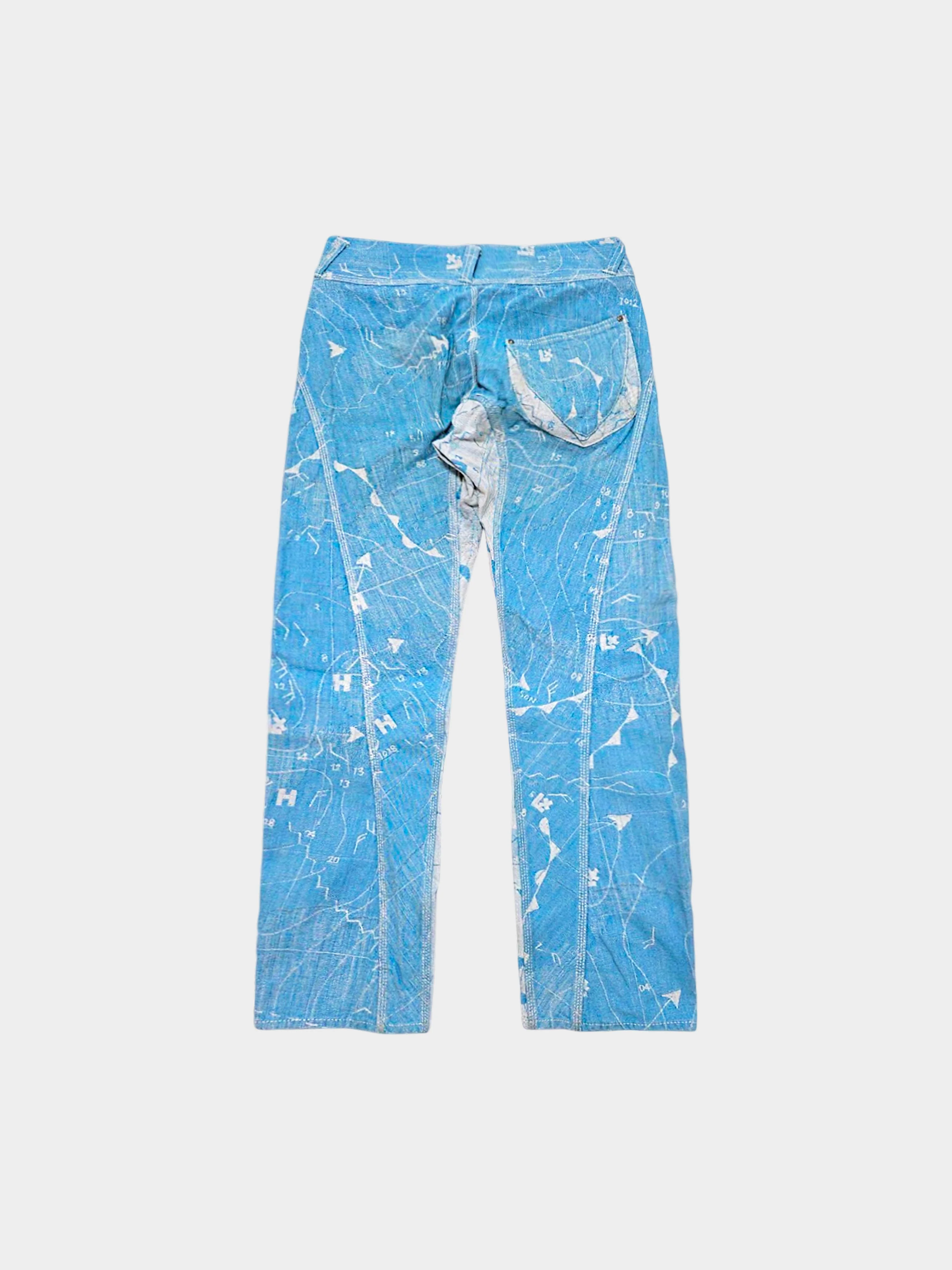 Issey Miyake Men SS 2008 A-POC Weather Map Draped Jacquard Denim Pants - Image 2