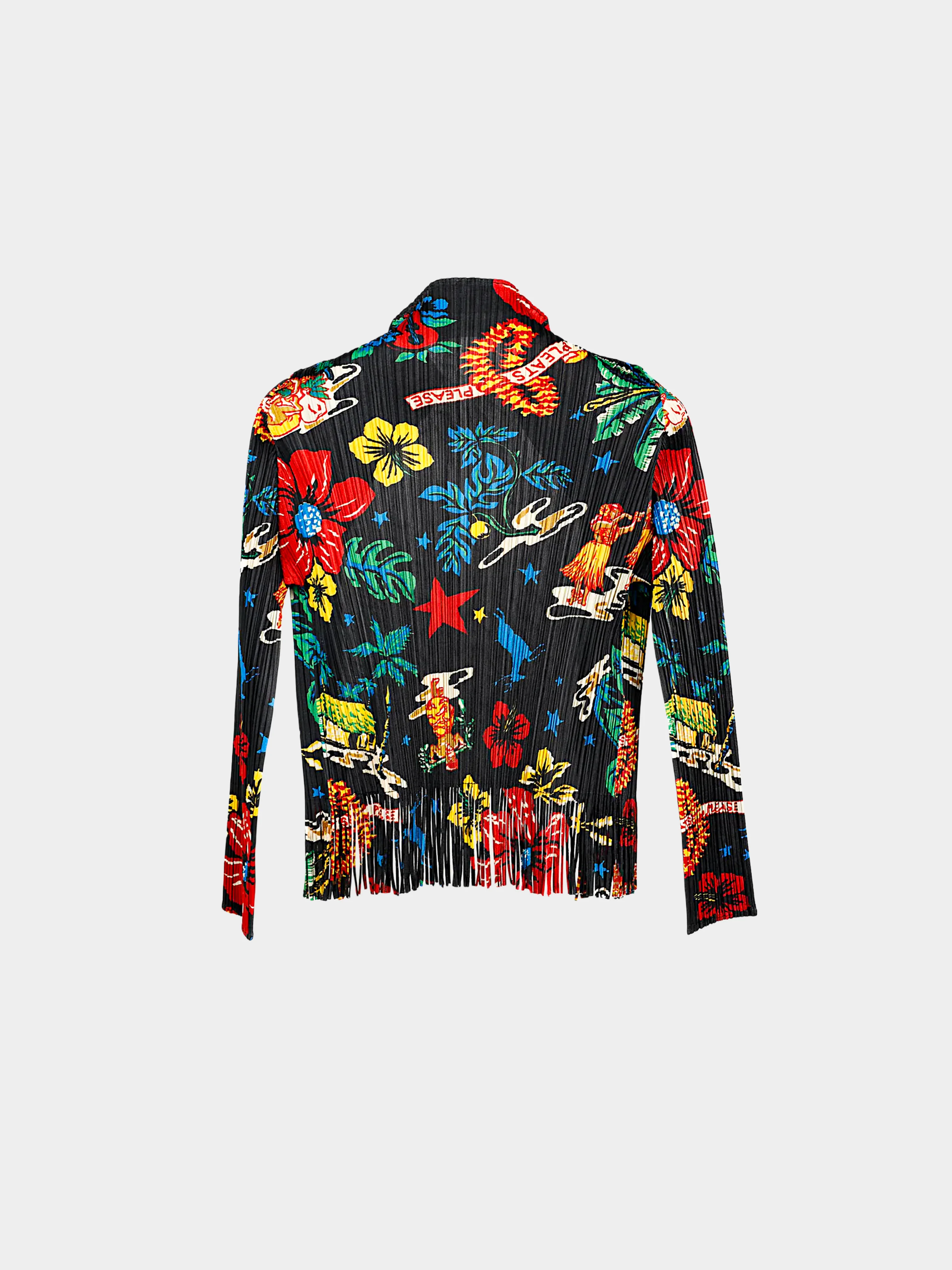 Issey Miyake Pleats Please 2000s Hawaiian Print Fringed Cardigan - Image 2